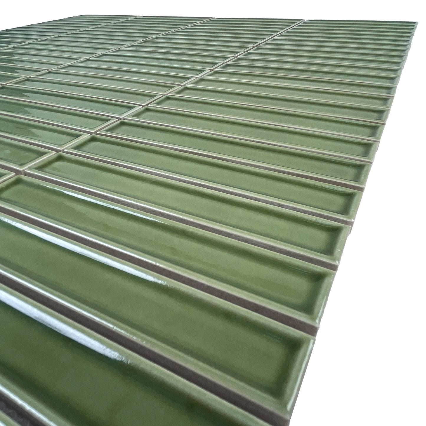 Aurora Strips Series Saga Green Long Strip Glazed Porcelain Mosaic