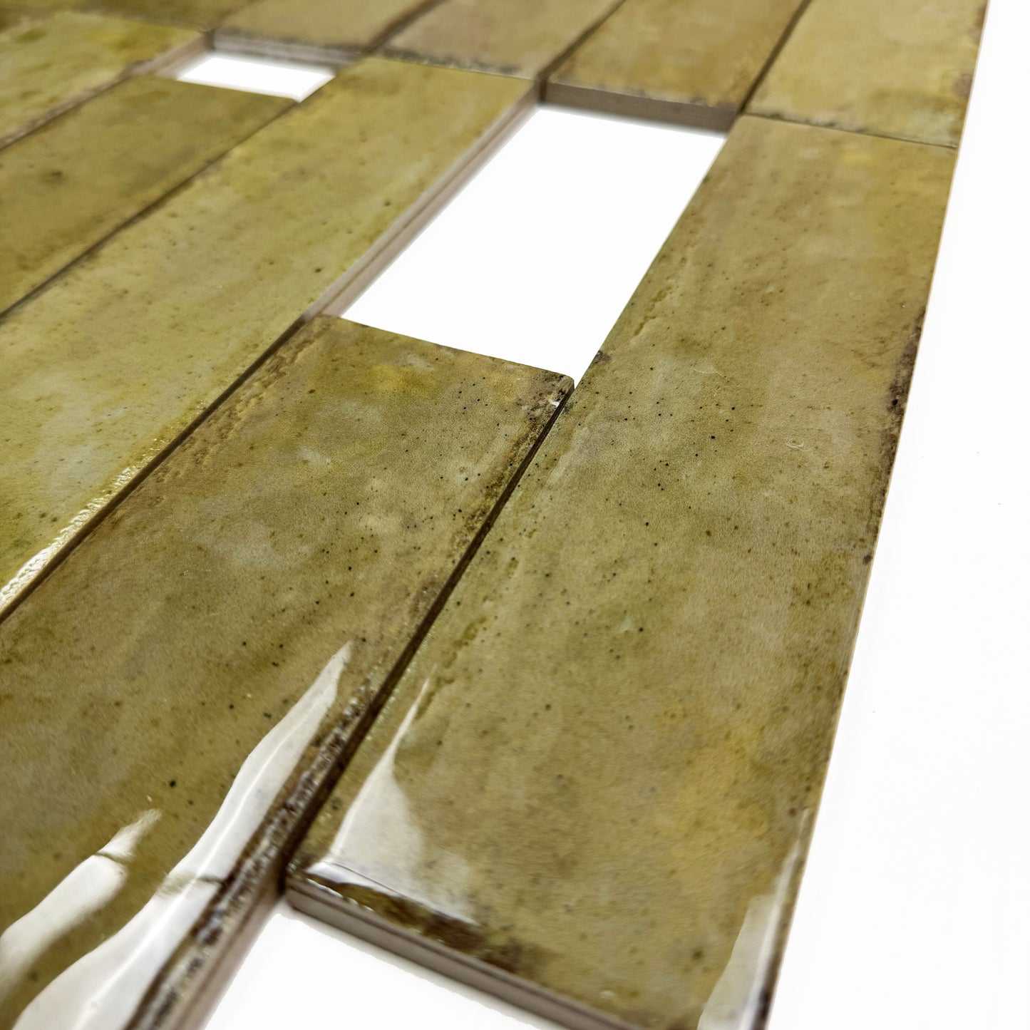 Himalayan Serenity Series Leaf Green Glossy Porcelain Artisanal Tile