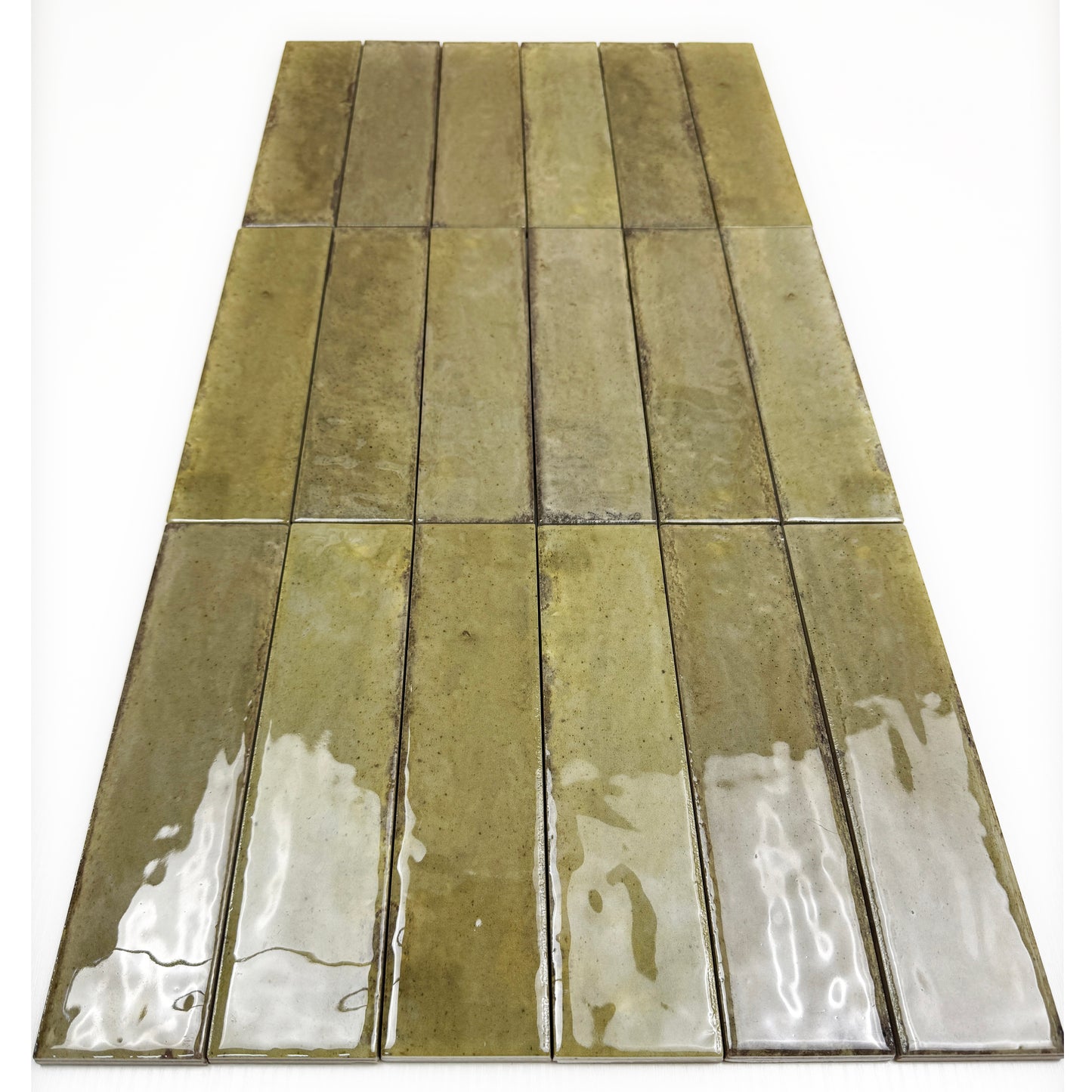 Himalayan Serenity Series Leaf Green Glossy Porcelain Artisanal Tile