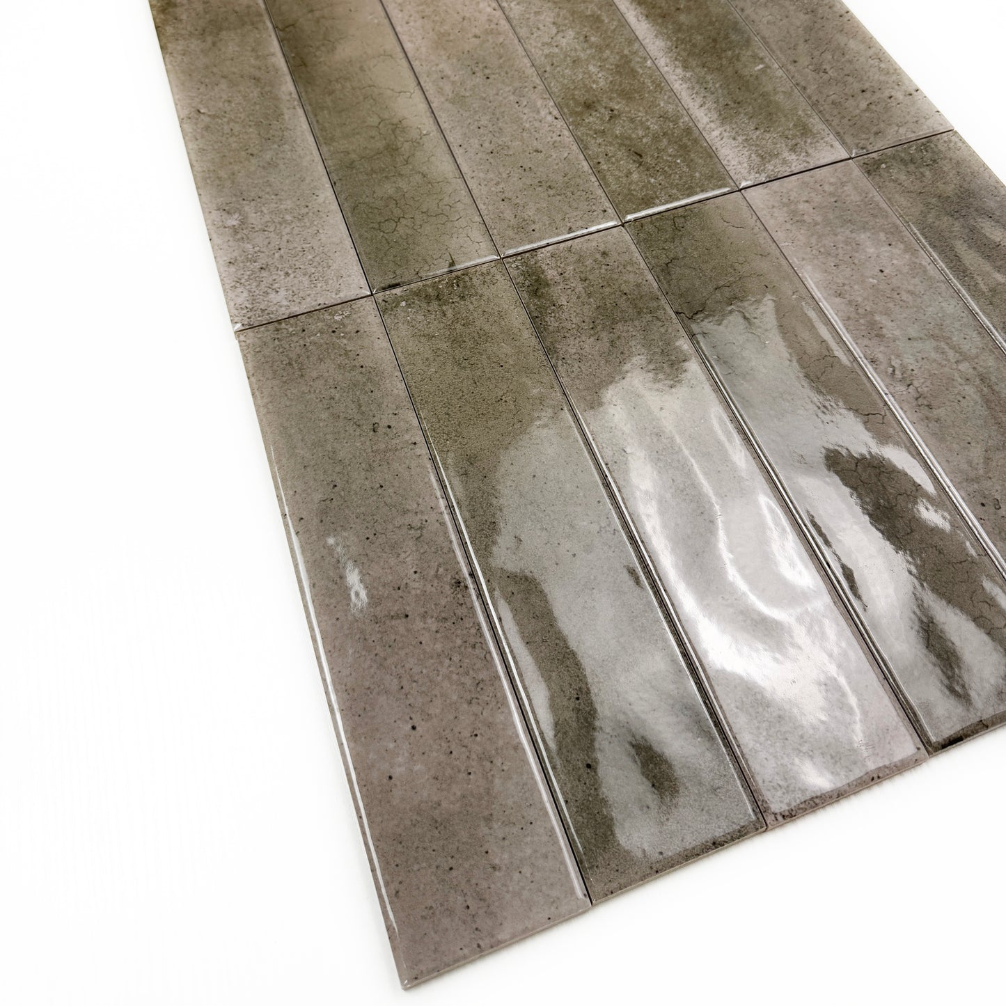 Lustre Vintage Fossil Grey Glossy Ceramic Artisanal Tile