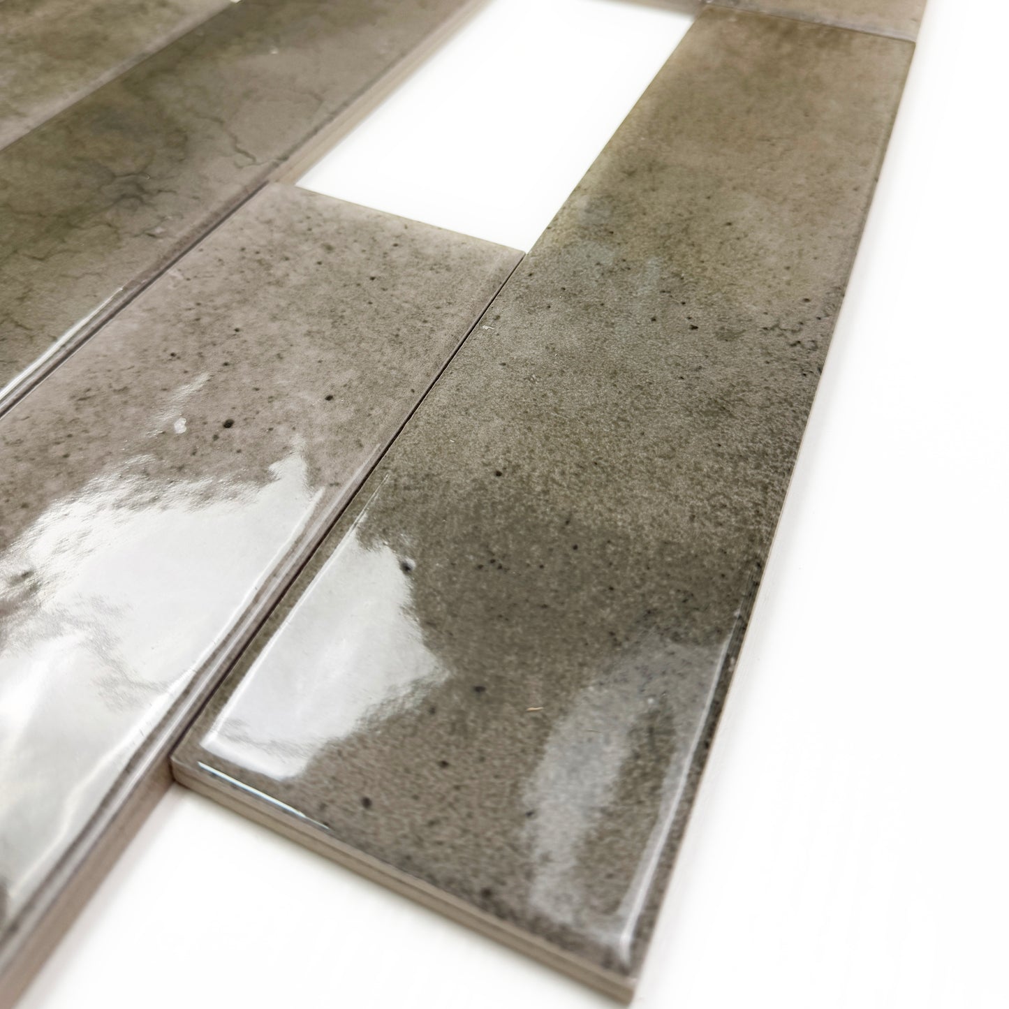 Lustre Vintage Fossil Grey Glossy Ceramic Artisanal Tile