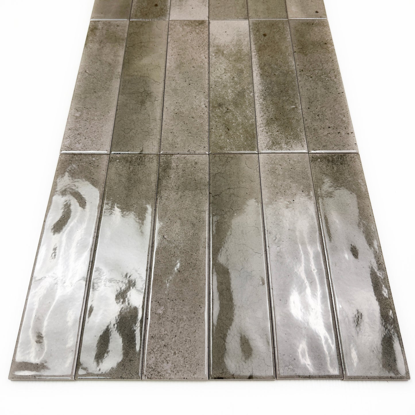Lustre Vintage Fossil Grey Glossy Ceramic Artisanal Tile