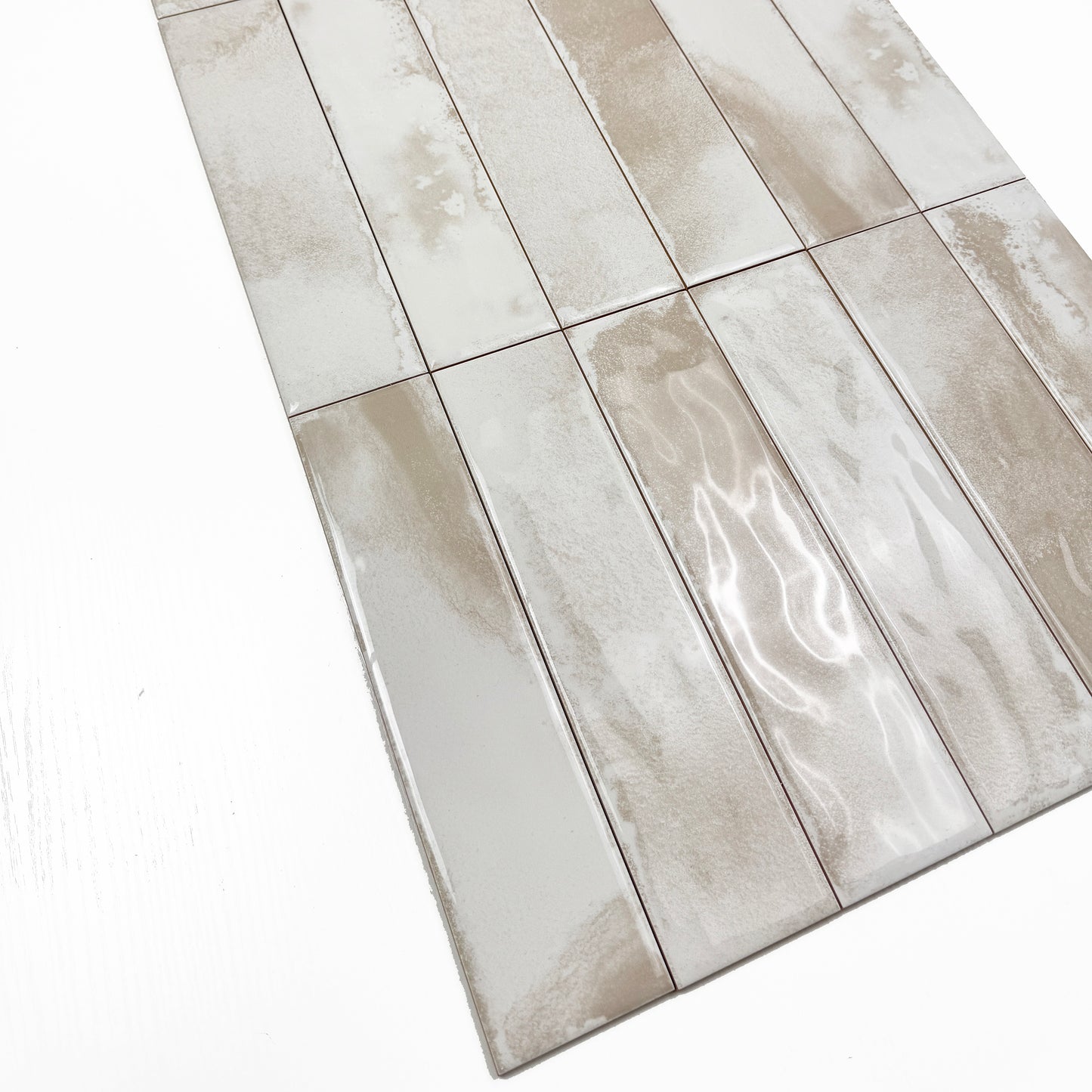 Lustre Vintage Chiffon White Glossy Ceramic Artisanal Tile