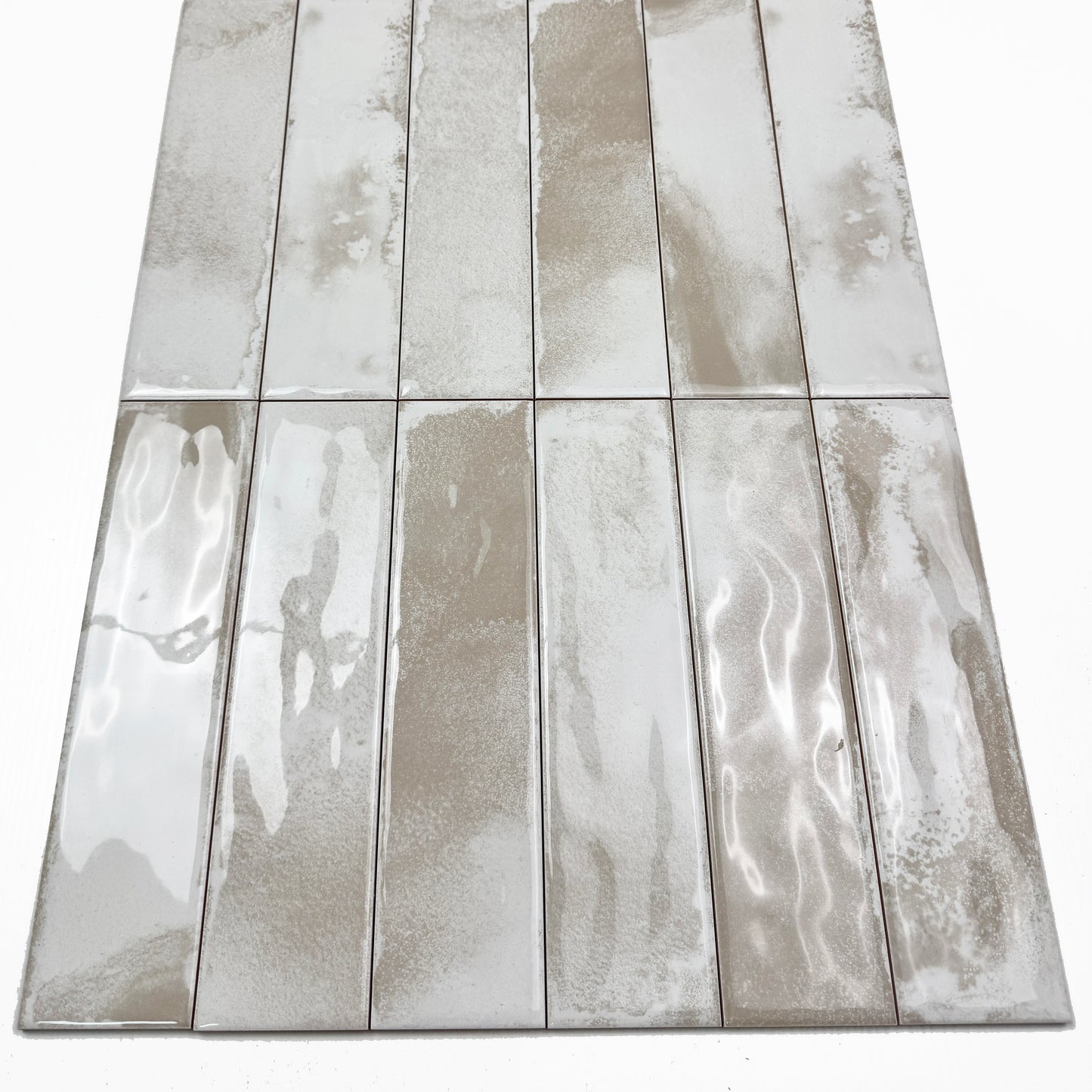 Lustre Vintage Chiffon White Glossy Ceramic Artisanal Tile