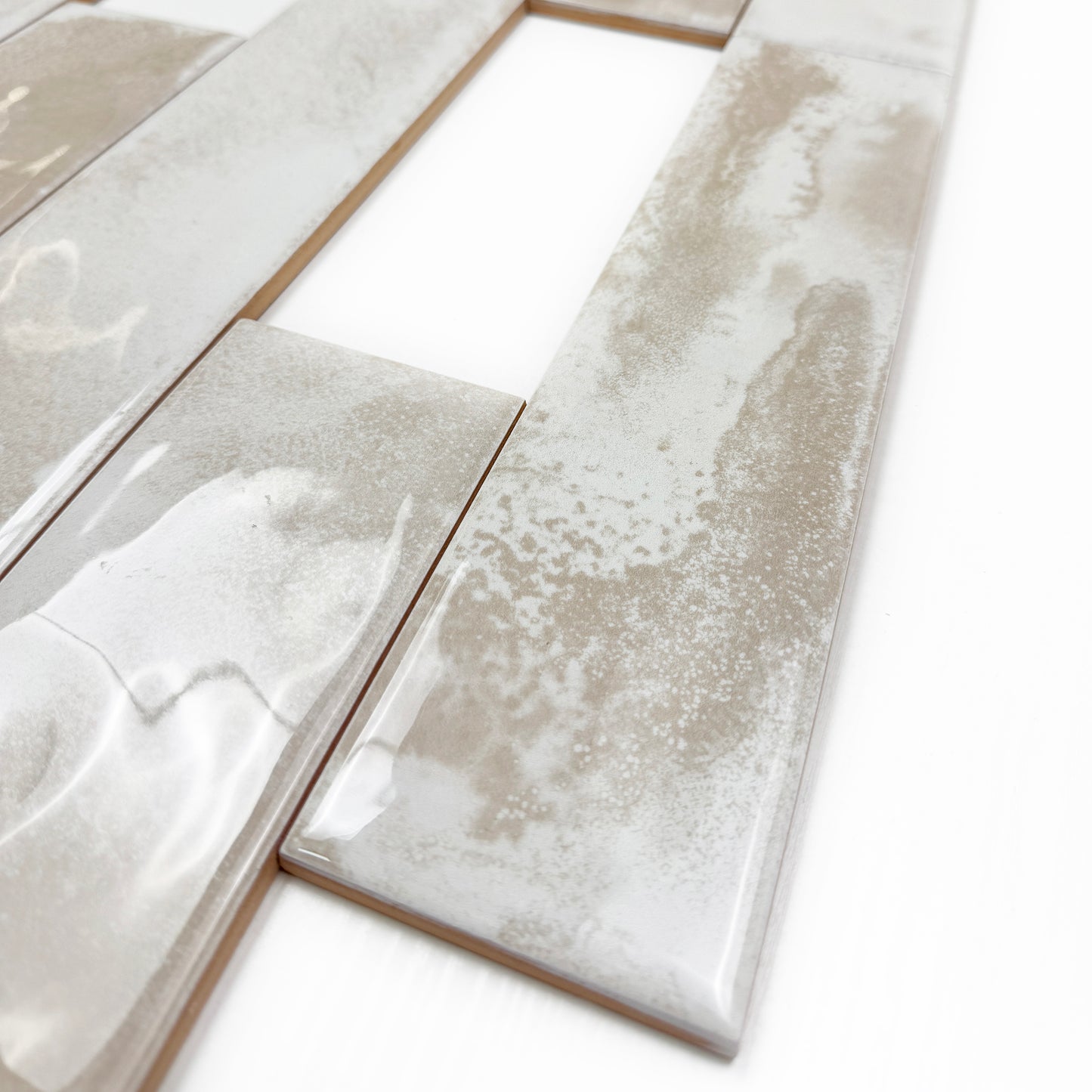 Lustre Vintage Chiffon White Glossy Ceramic Artisanal Tile