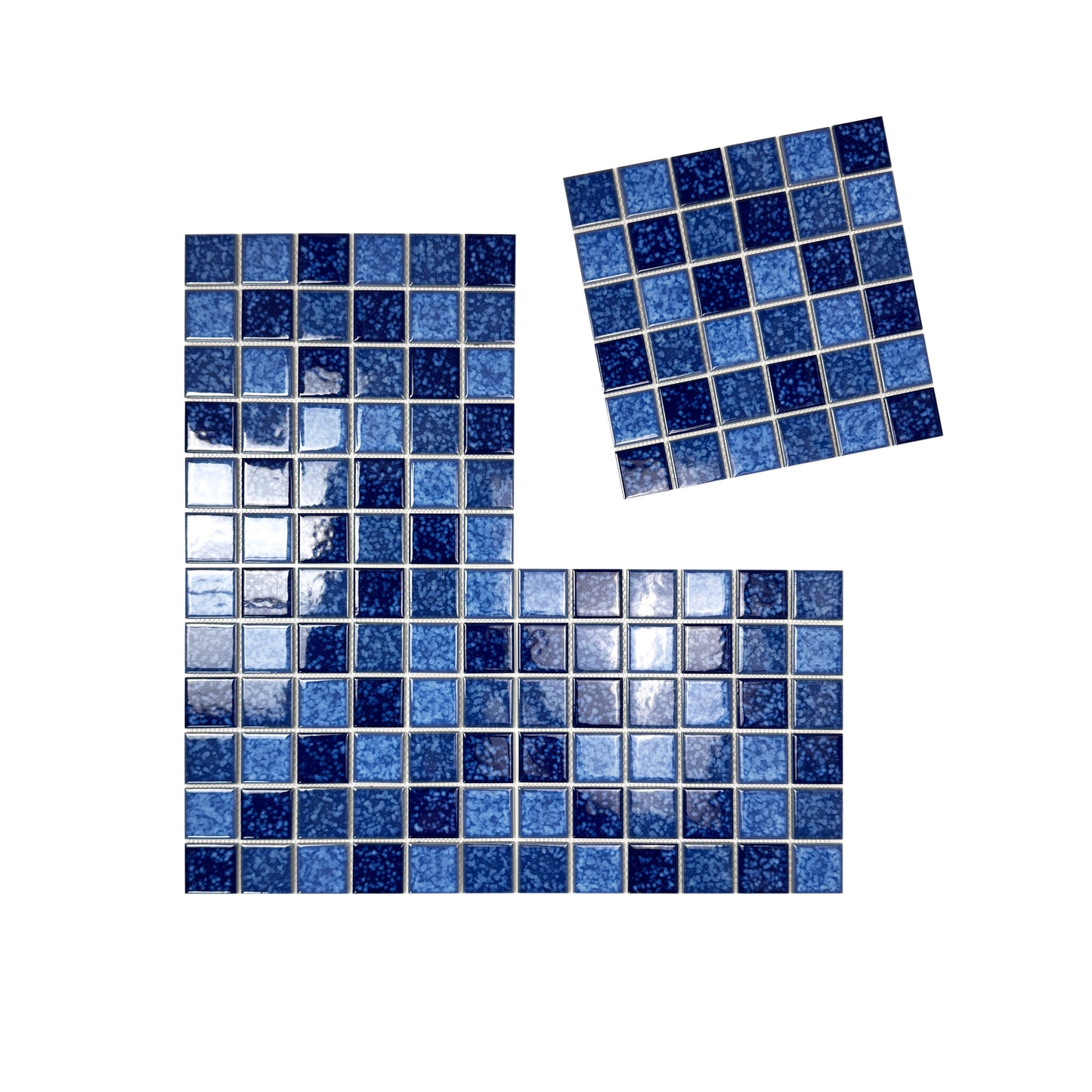 Midnight Splendor Series Sky Blue & Cobalte Blue & Midnight Blue Mixed Iced Flower Texture Crystalline Glazed Porcelain Mosaic
