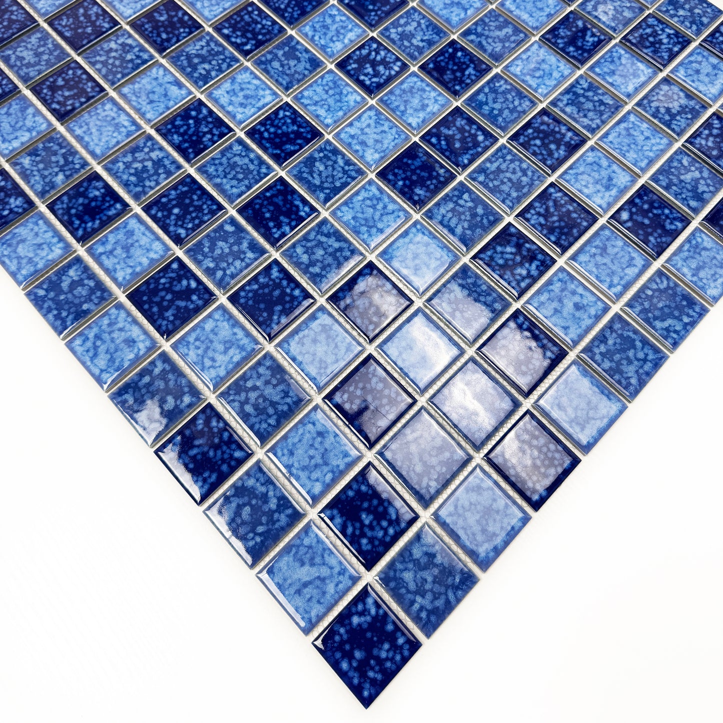Midnight Splendor Series Sky Blue & Cobalte Blue & Midnight Blue Mixed Iced Flower Texture Crystalline Glazed Porcelain Mosaic