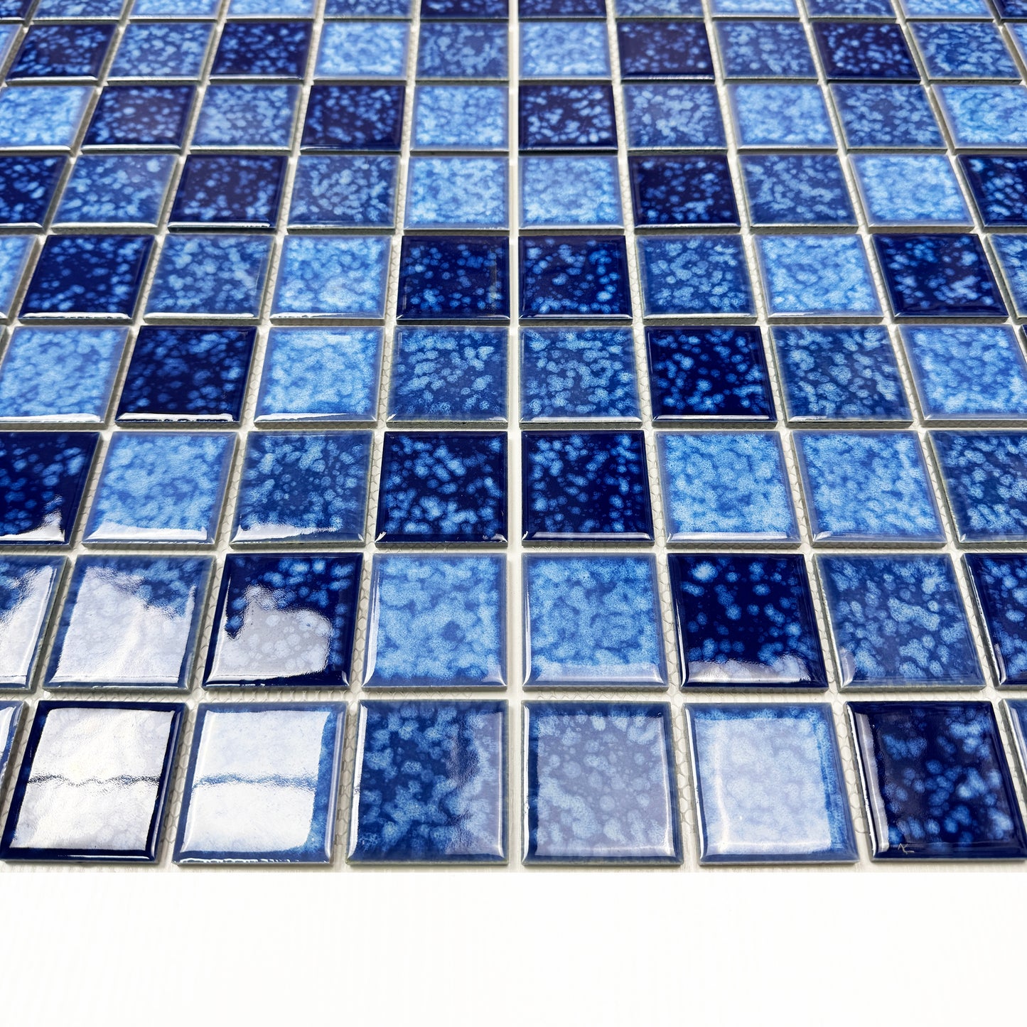 Midnight Splendor Series Sky Blue & Cobalte Blue & Midnight Blue Mixed Iced Flower Texture Crystalline Glazed Porcelain Mosaic