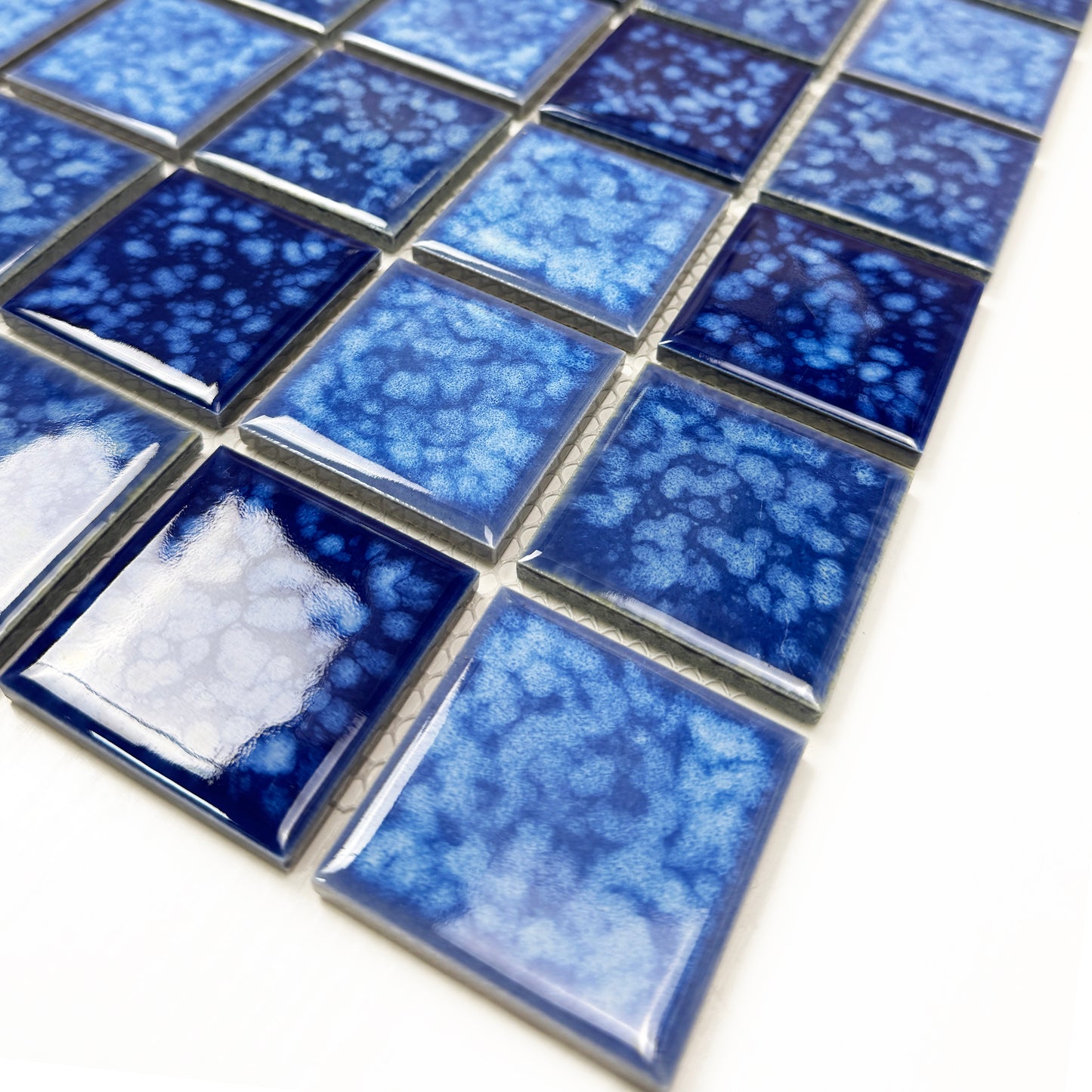Midnight Splendor Series Sky Blue & Cobalte Blue & Midnight Blue Mixed Iced Flower Texture Crystalline Glazed Porcelain Mosaic