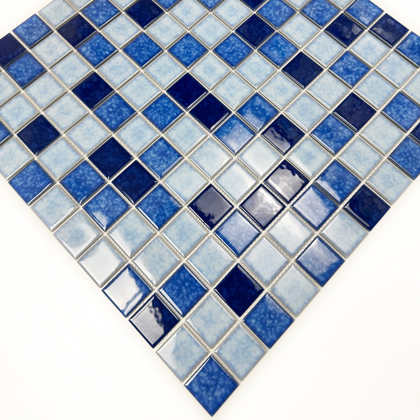Midnight Splendor Series Powder Blue & Navy Blue & Prussian Blue Mixed Lightning Texture Crystalline Glazed Porcelain Mosaic