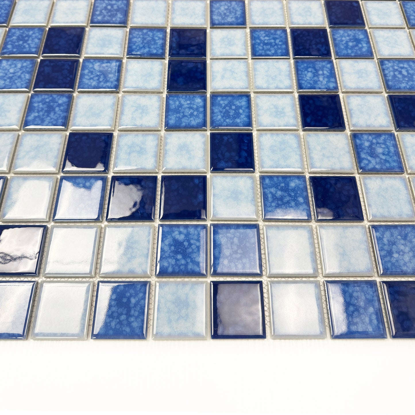 Midnight Splendor Series Powder Blue & Navy Blue & Prussian Blue Mixed Lightning Texture Crystalline Glazed Porcelain Mosaic