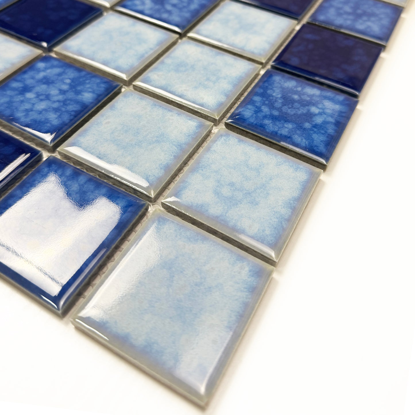 Midnight Splendor Series Powder Blue & Navy Blue & Prussian Blue Mixed Lightning Texture Crystalline Glazed Porcelain Mosaic