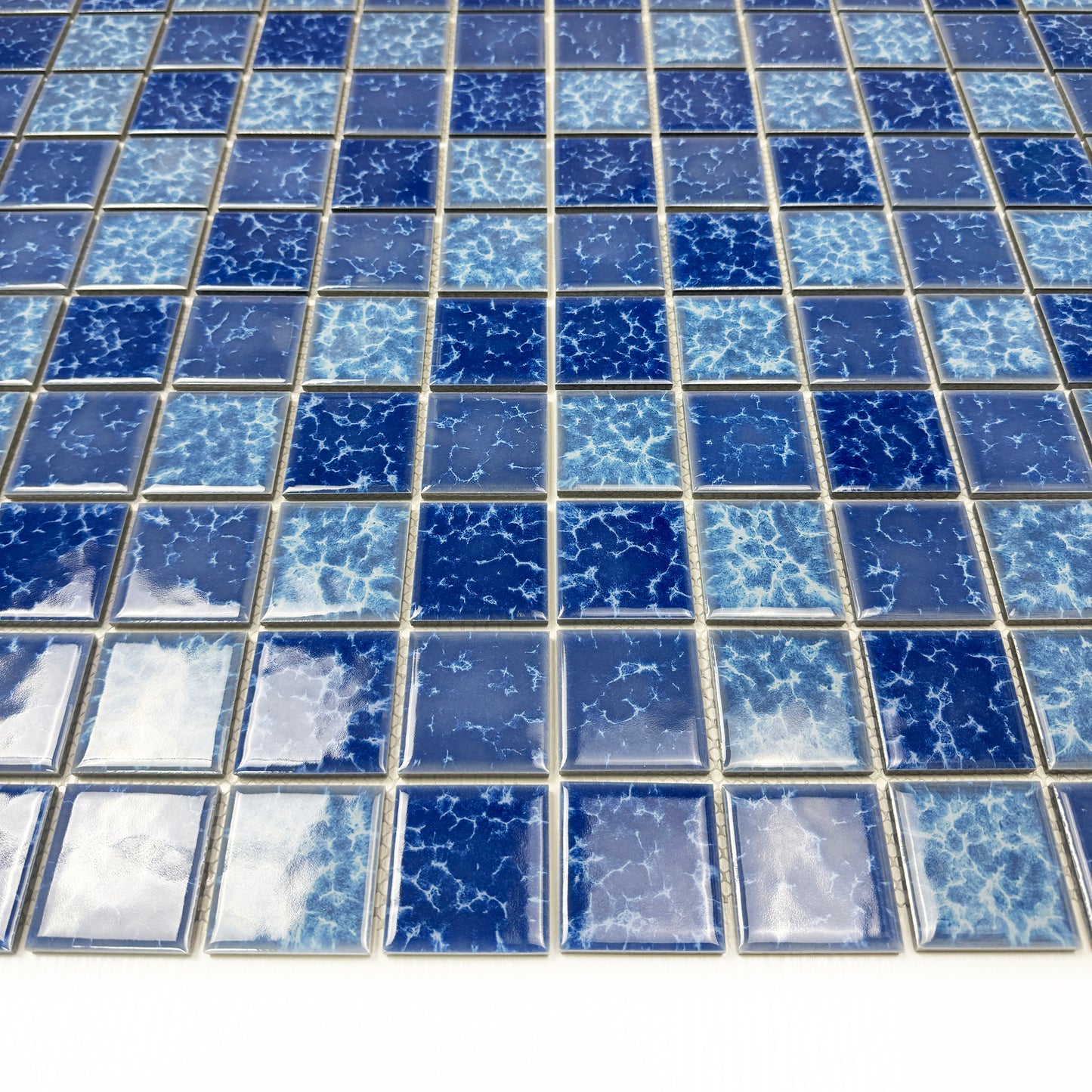 Midnight Splendor Series Sky Blue & Ultra Marine Blue Mixed Lightning Texture Crystalline Glazed Porcelain Mosaic
