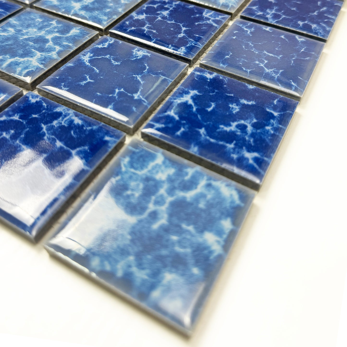 Midnight Splendor Series Sky Blue & Ultra Marine Blue Mixed Lightning Texture Crystalline Glazed Porcelain Mosaic