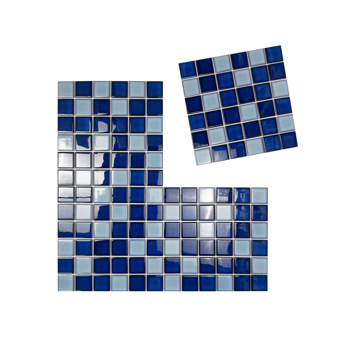 Midnight Splendor Series Powder Blue & Ultra Marine Blue & Oriental Blue Mixed Plain Design Crystalline Glazed Porcelain Mosaic