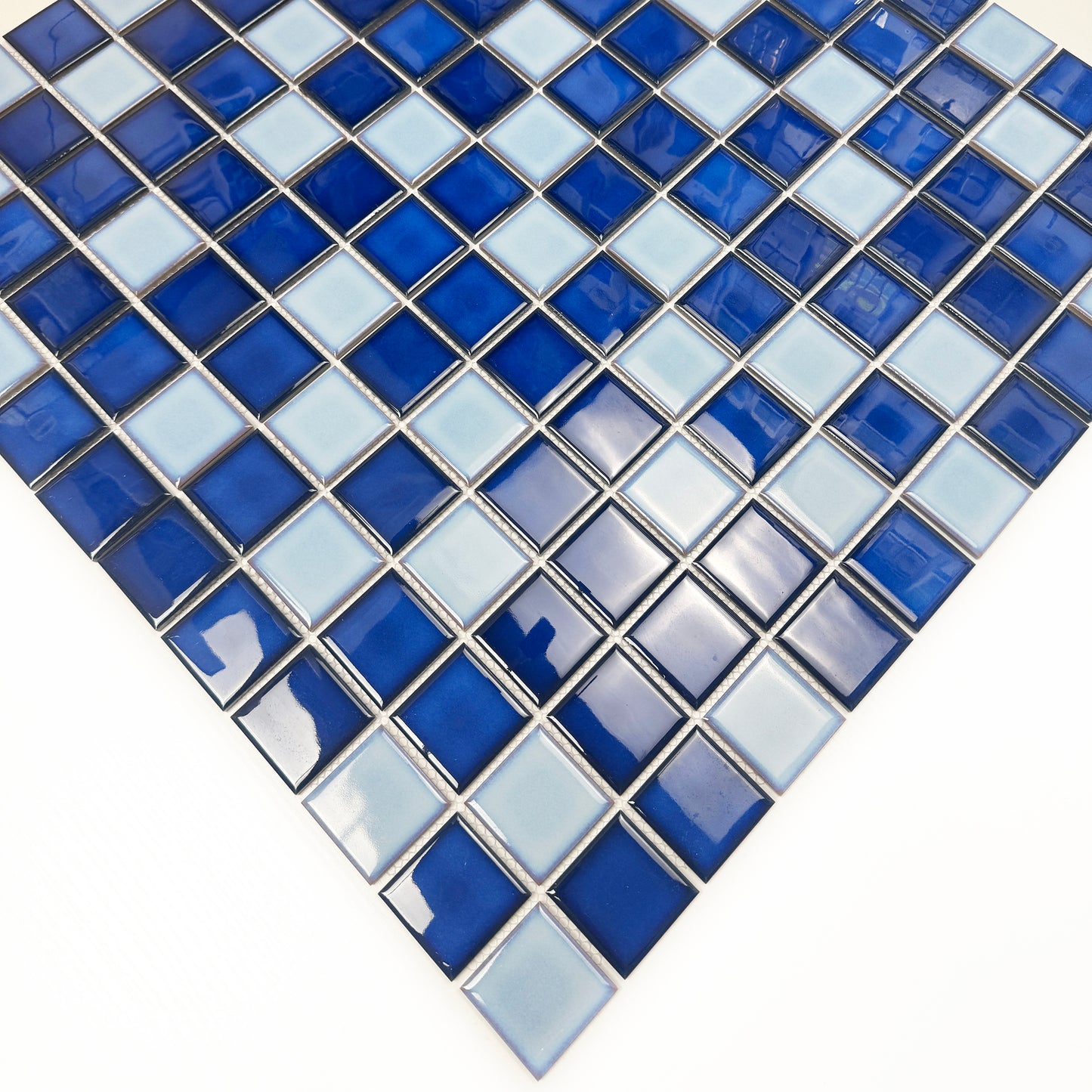 Midnight Splendor Series Powder Blue & Ultra Marine Blue & Oriental Blue Mixed Plain Design Crystalline Glazed Porcelain Mosaic