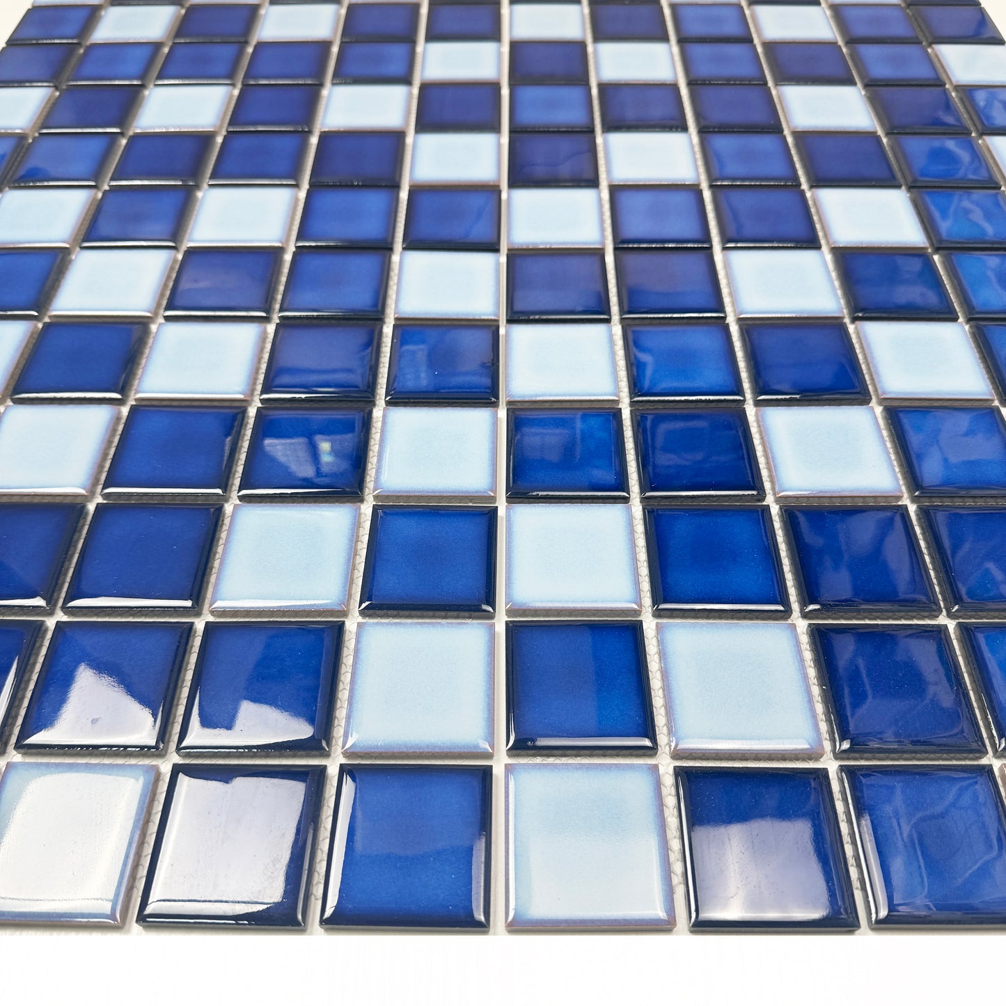 Midnight Splendor Series Powder Blue & Ultra Marine Blue & Oriental Blue Mixed Plain Design Crystalline Glazed Porcelain Mosaic