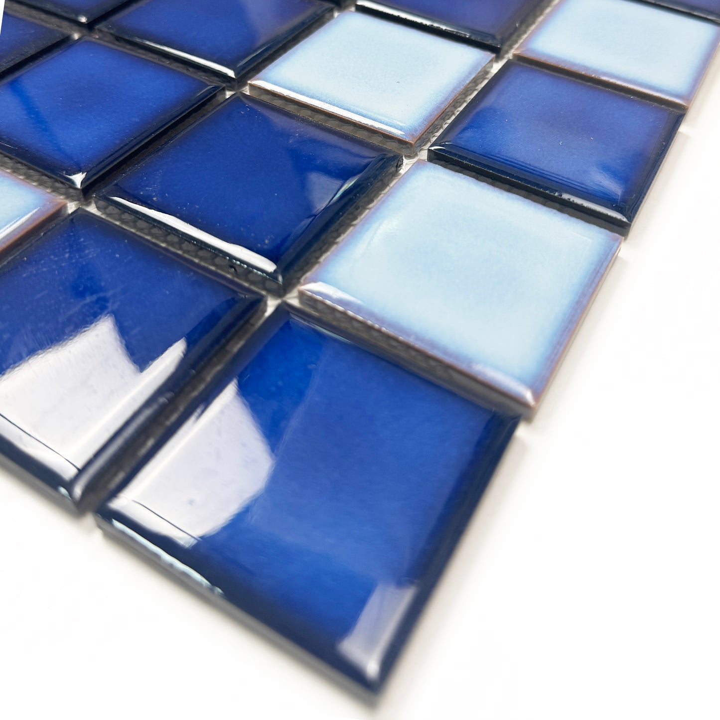 Midnight Splendor Series Powder Blue & Ultra Marine Blue & Oriental Blue Mixed Plain Design Crystalline Glazed Porcelain Mosaic
