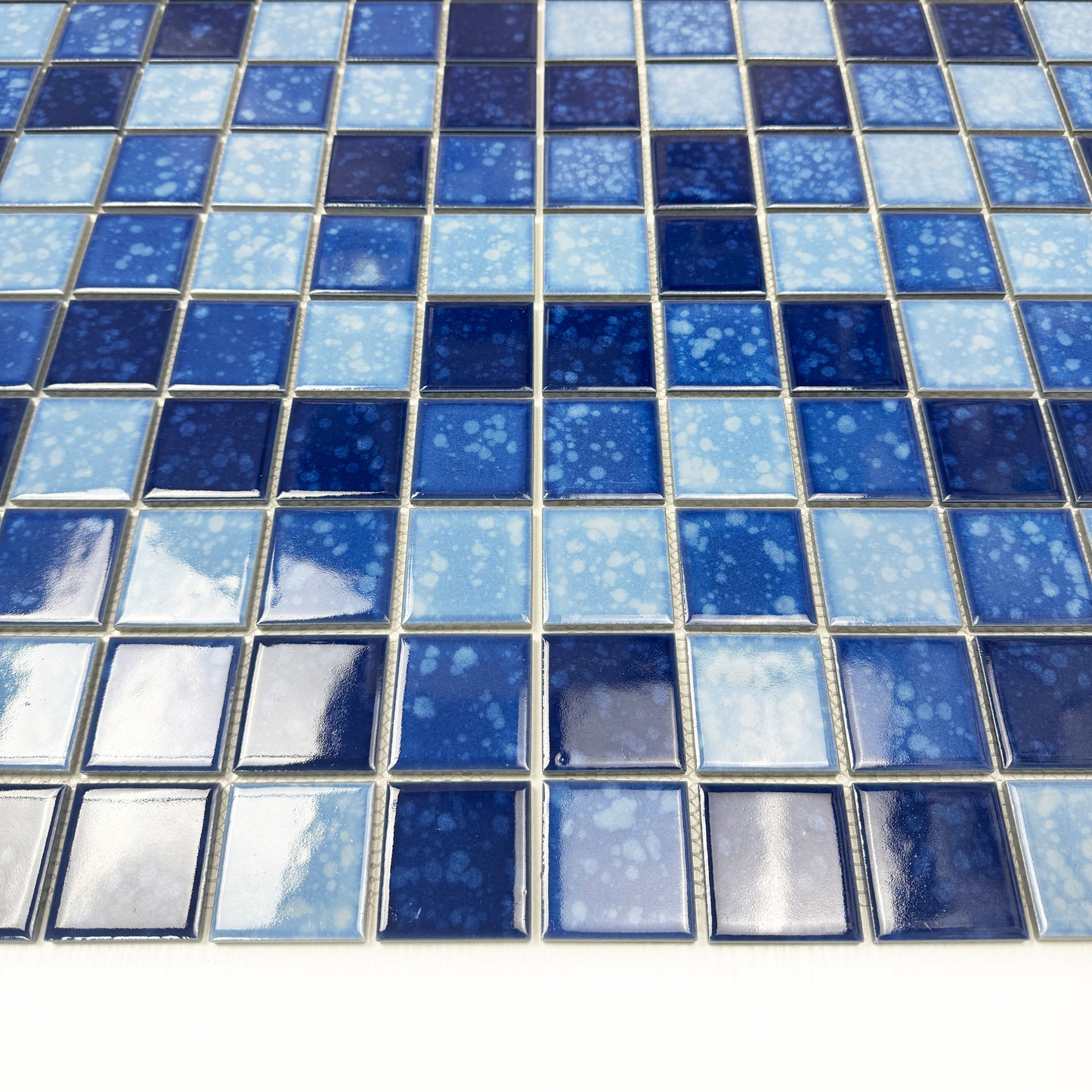 Midnight Splendor Series Sky Blue & Cobalt Blue & Prussian Blue Mixed Iced Flower Texture Crystalline Glazed Porcelain Mosaic