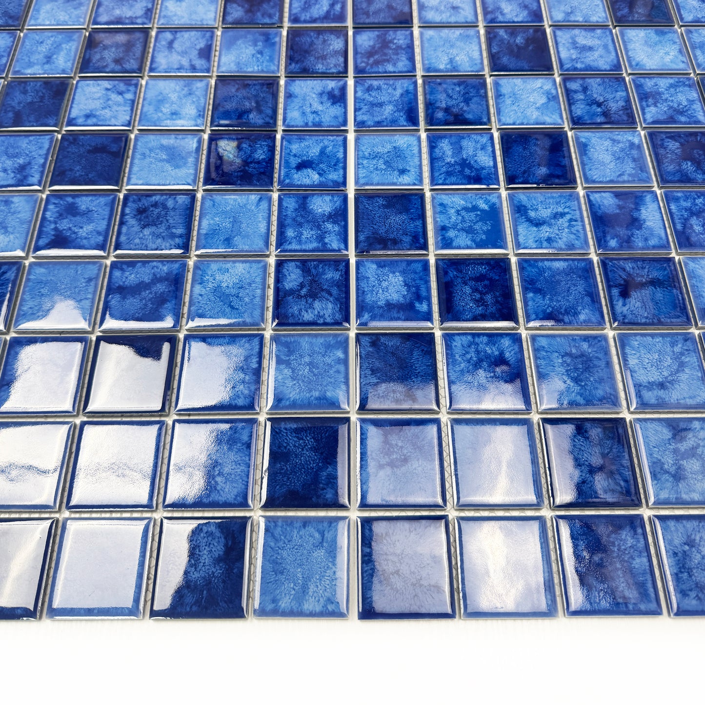 Midnight Splendor Series Sky Blue& Cobalt Blue & Navy Blue Mixed Iced Flower TextureCrystalline Glazed Porcelain Mosaic