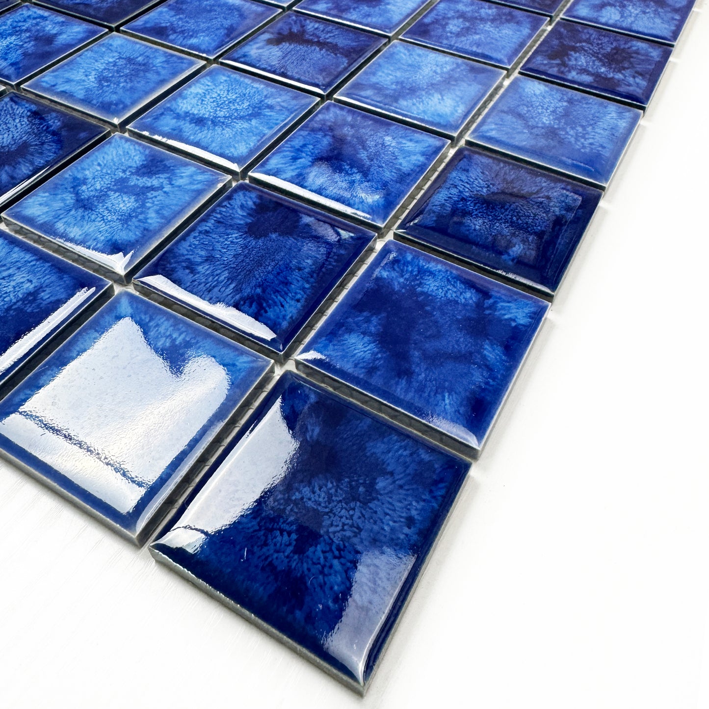 Midnight Splendor Series Sky Blue& Cobalt Blue & Navy Blue Mixed Iced Flower TextureCrystalline Glazed Porcelain Mosaic