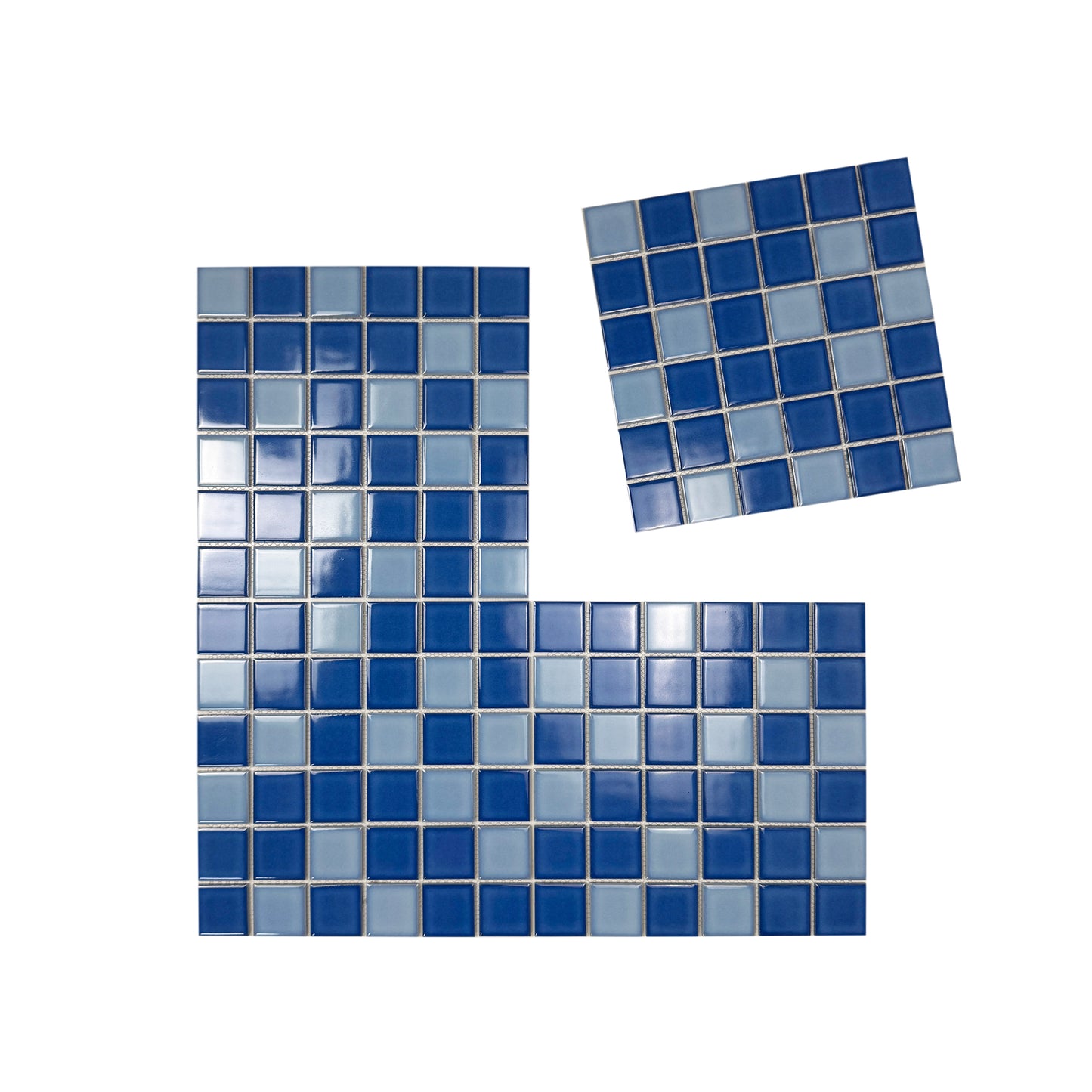 Midnight Splendor Series Sky Blue & Cobalt Blue Mixed Plain Deisgn Crystalline Glazed Porcelain Mosaic