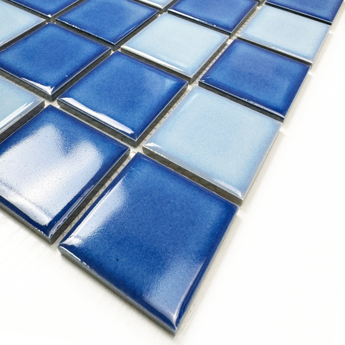 Midnight Splendor Series Sky Blue & Cobalt Blue Mixed Plain Deisgn Crystalline Glazed Porcelain Mosaic