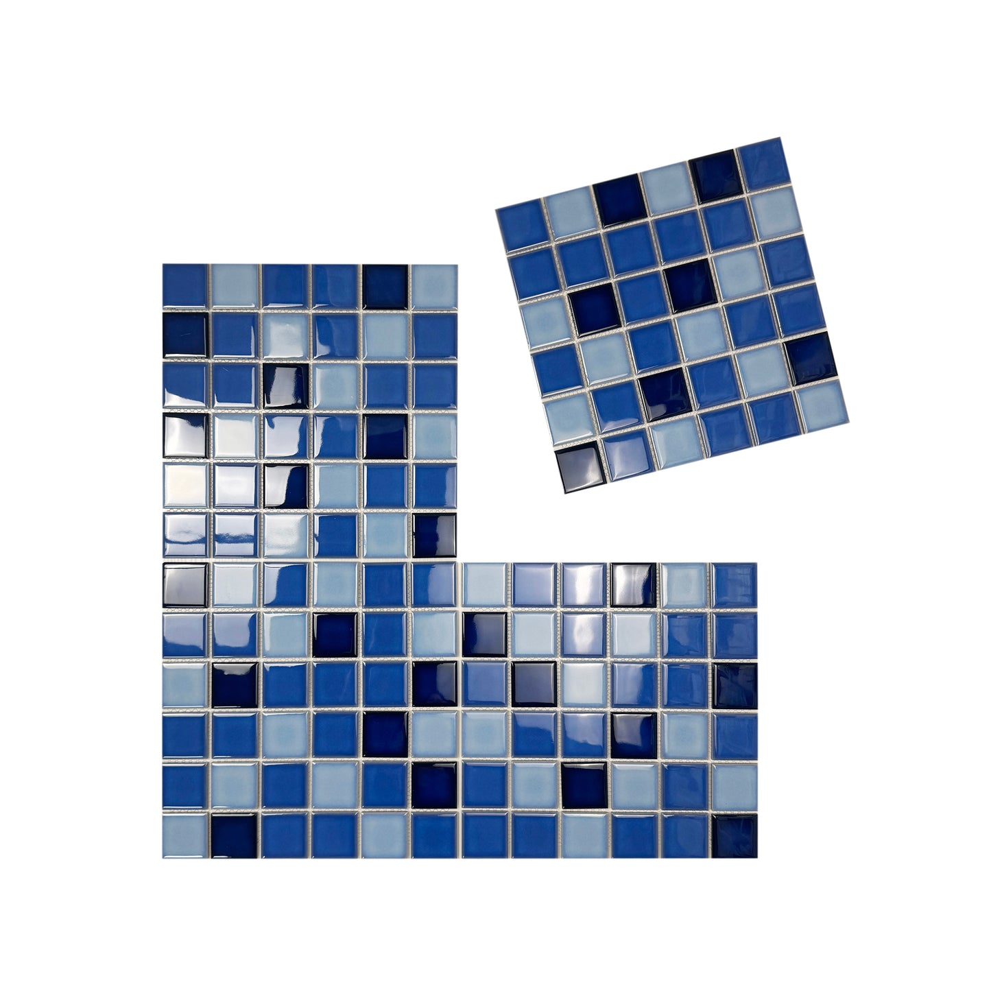 Midnight Splendor Series Powder Blue & Ultra Marine Blue & Midnight Blue Mixed Plain Design Crystalline Glazed Porcelain Mosaic