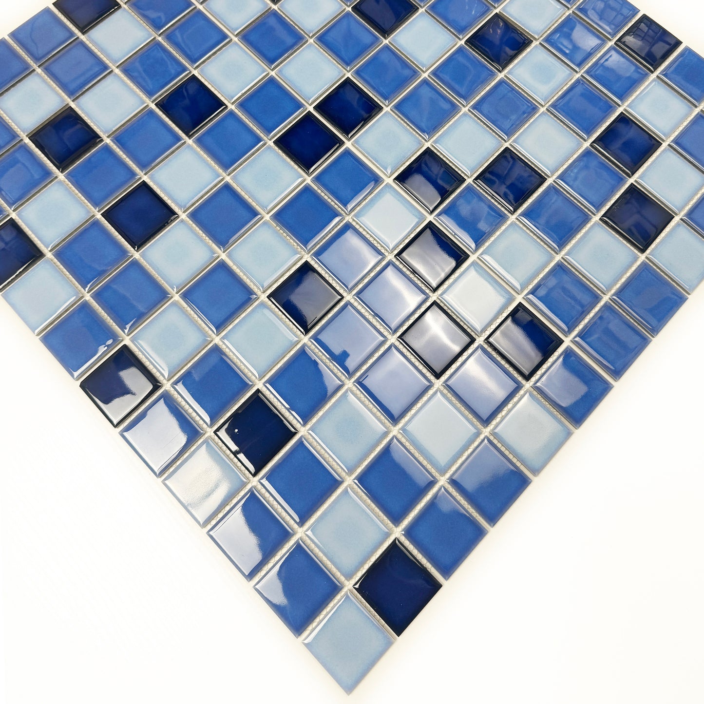 Midnight Splendor Series Powder Blue & Ultra Marine Blue & Midnight Blue Mixed Plain Design Crystalline Glazed Porcelain Mosaic