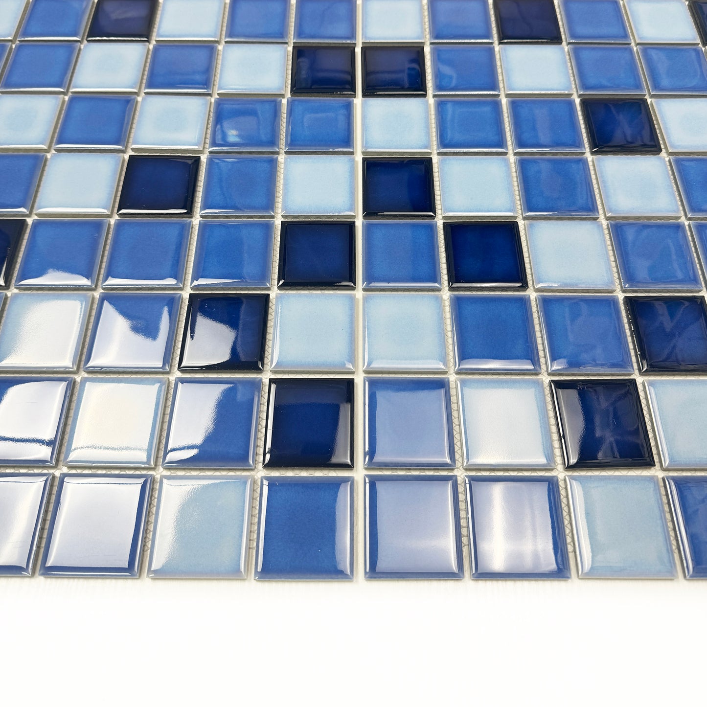 Midnight Splendor Series Powder Blue & Ultra Marine Blue & Midnight Blue Mixed Plain Design Crystalline Glazed Porcelain Mosaic