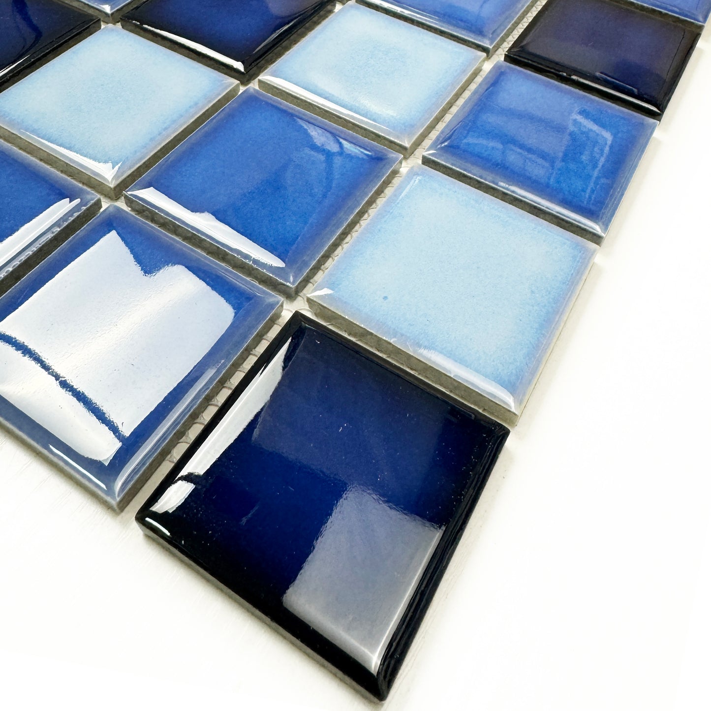 Midnight Splendor Series Powder Blue & Ultra Marine Blue & Midnight Blue Mixed Plain Design Crystalline Glazed Porcelain Mosaic