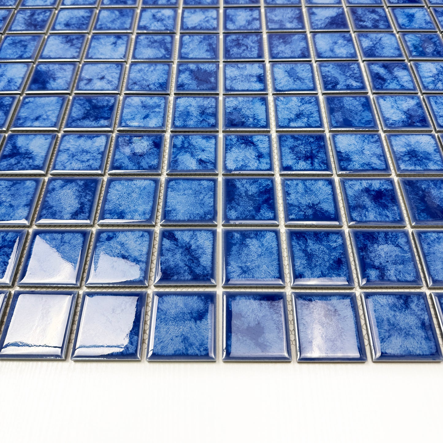 Midnight Splendor Series Neon Blue Iced Flower Texture Crystalline Glazed Porcelain Mosaic