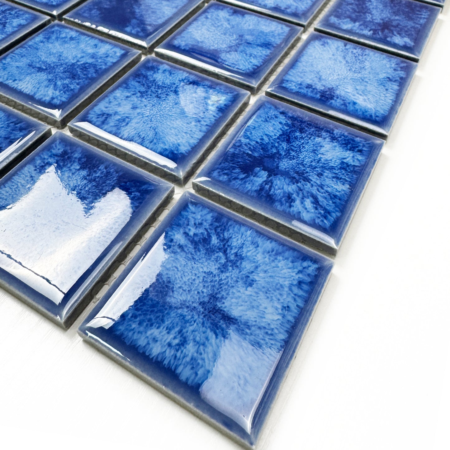 Midnight Splendor Series Neon Blue Iced Flower Texture Crystalline Glazed Porcelain Mosaic