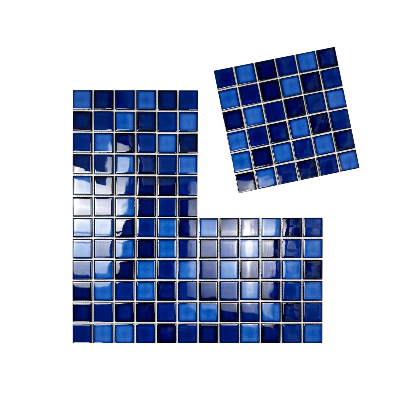 Midnight Splendor Series Sky Blue & Cobalt Blue & Prussian Blue Mixed Plain Design Crystalline Glazed Porcelain Mosaic