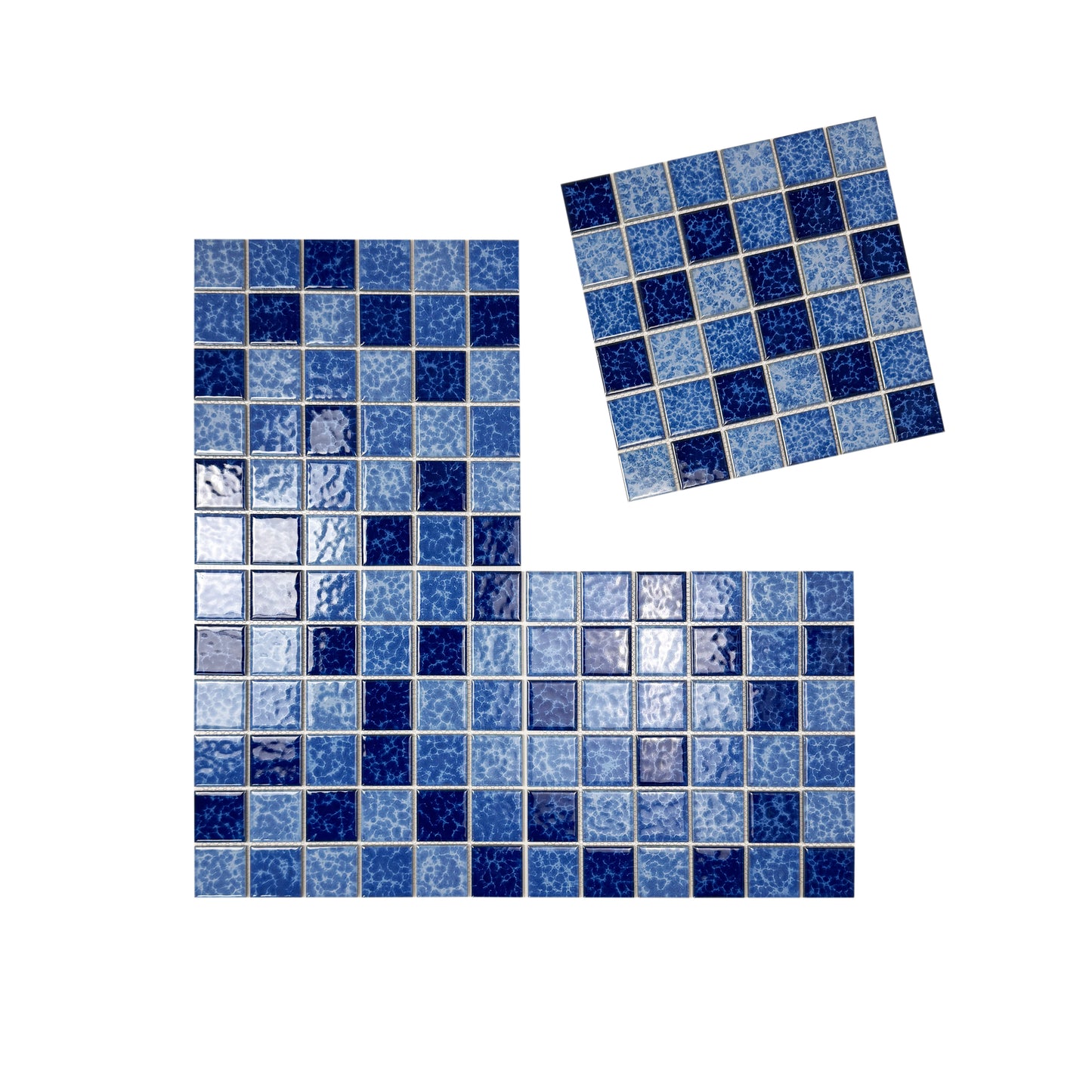 Midnight Splendor Series Sky Blue & Ultra Marine Blue & Navy Blue Mixed Lightning Texture Crystalline Glazed Porcelain Mosaic