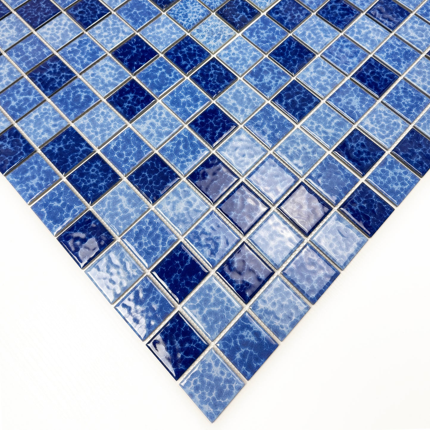 Midnight Splendor Series Sky Blue & Ultra Marine Blue & Navy Blue Mixed Lightning Texture Crystalline Glazed Porcelain Mosaic