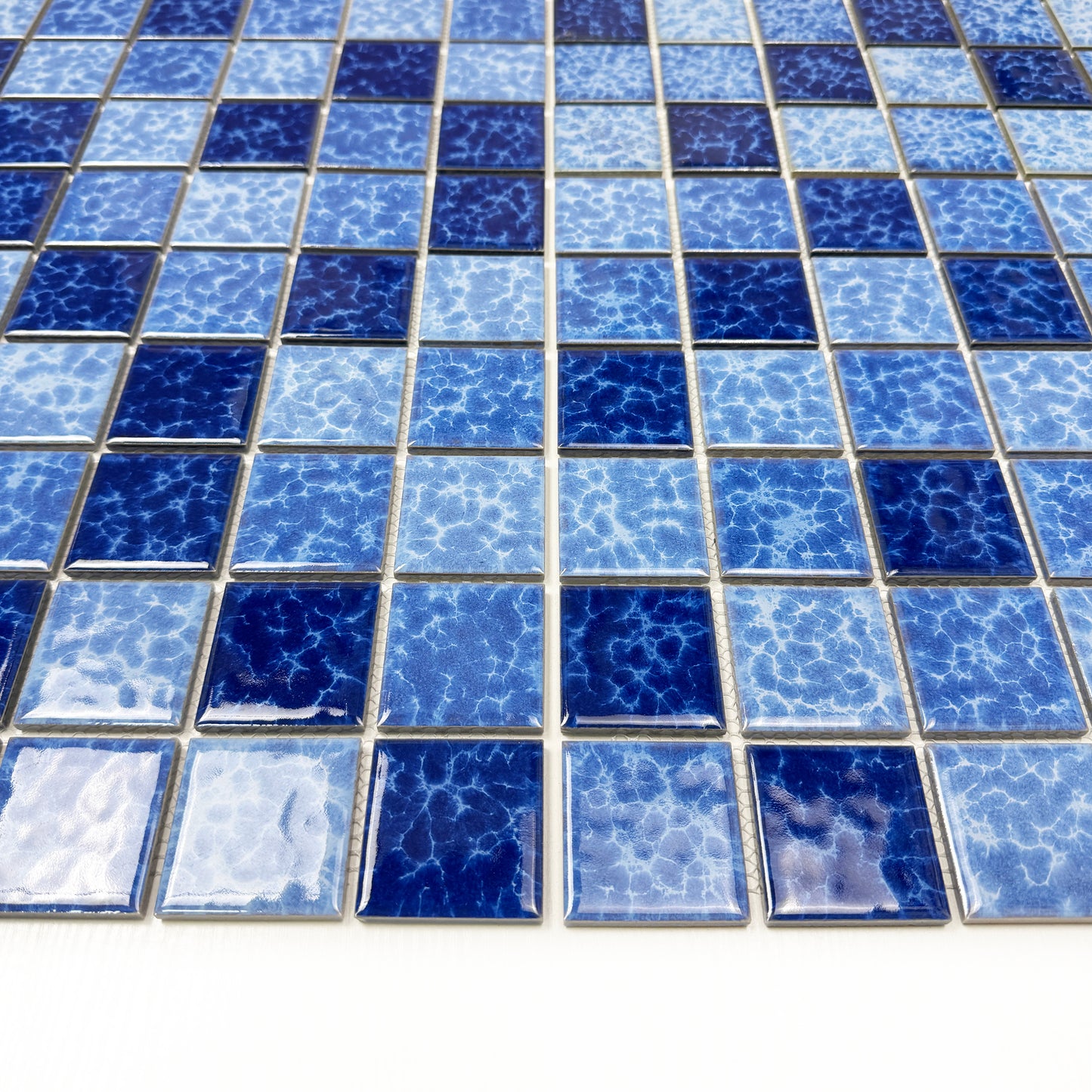 Midnight Splendor Series Sky Blue & Ultra Marine Blue & Navy Blue Mixed Lightning Texture Crystalline Glazed Porcelain Mosaic