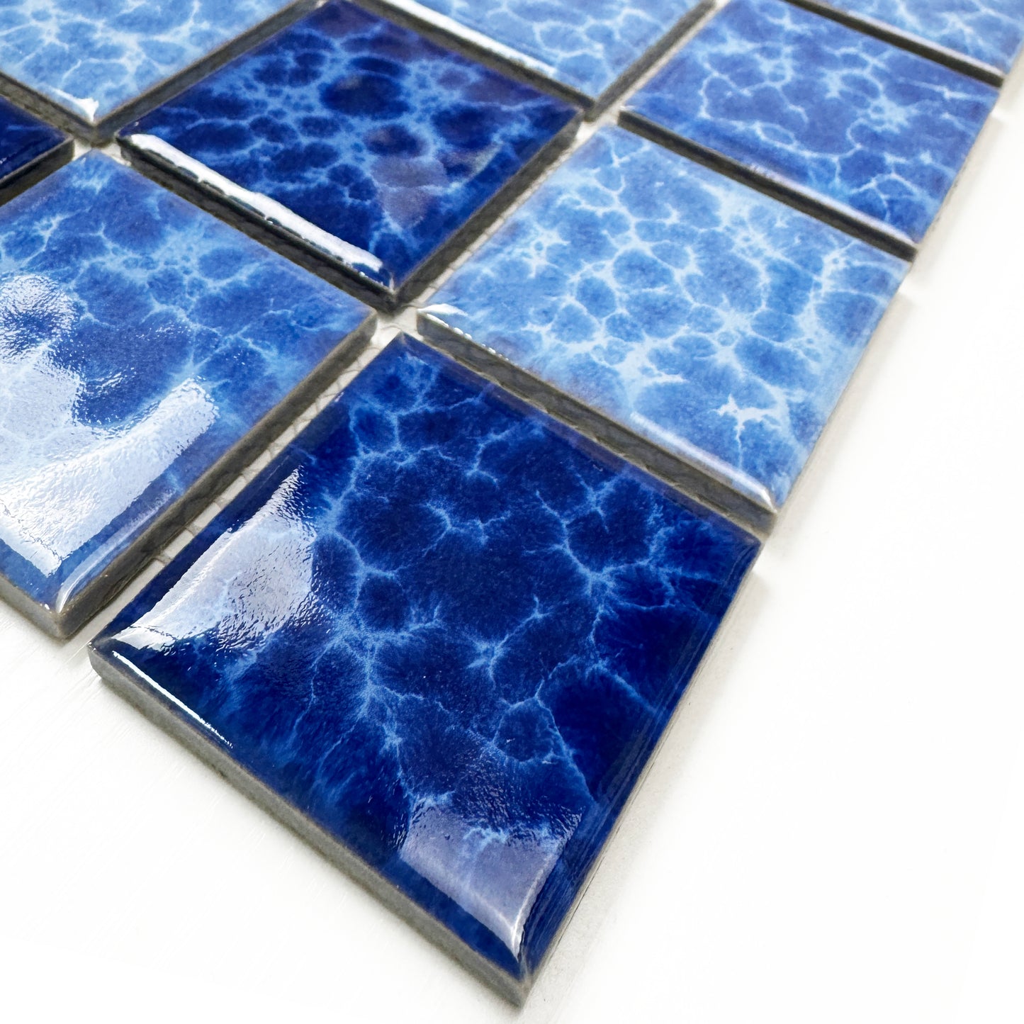 Midnight Splendor Series Sky Blue & Ultra Marine Blue & Navy Blue Mixed Lightning Texture Crystalline Glazed Porcelain Mosaic