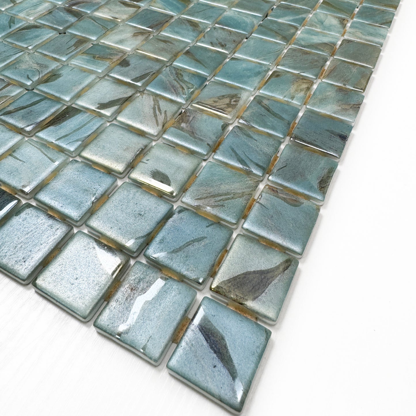 Spanish Mosaic Series Light Blue & Nile Blue & Coffe Brown Streaks And Swirls Texture Recycled Glass Mosaic