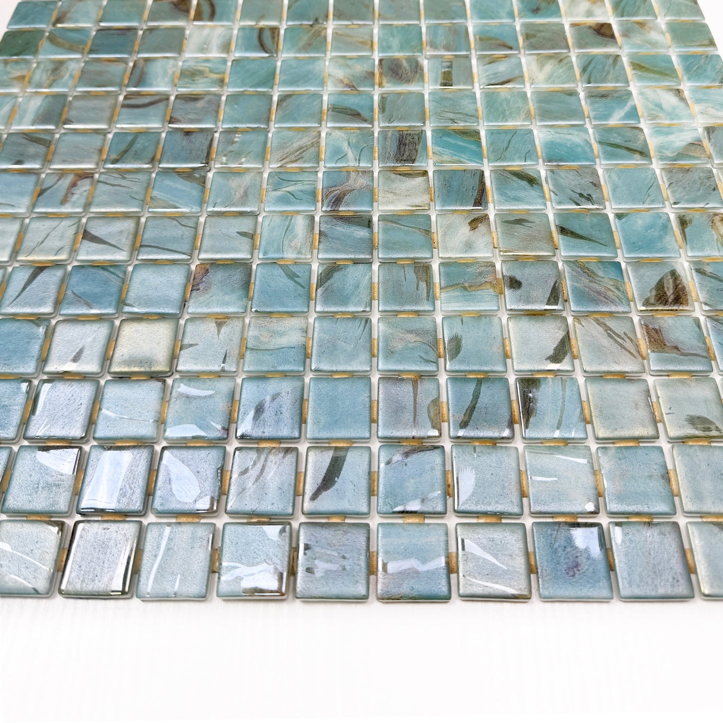 Spanish Mosaic Series Light Blue & Nile Blue & Coffe Brown Streaks And Swirls Texture Recycled Glass Mosaic
