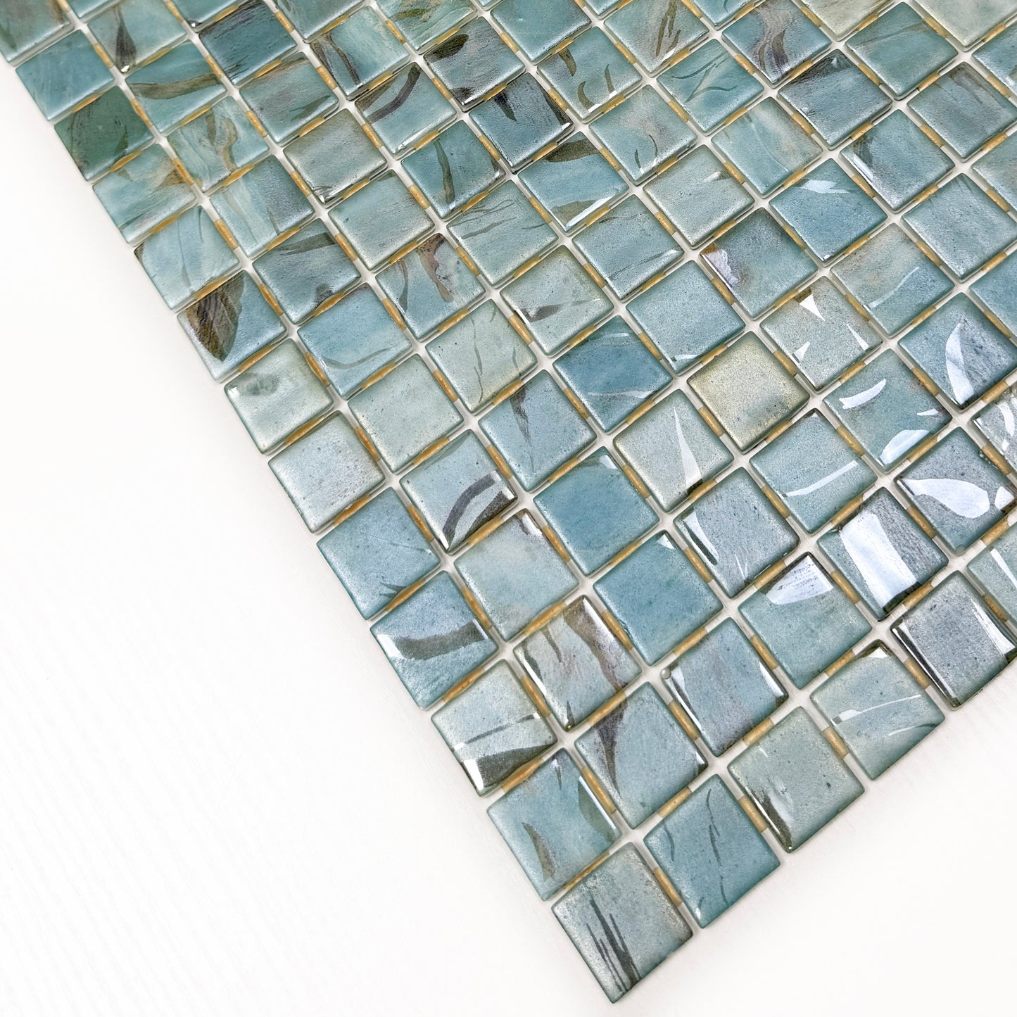 Spanish Mosaic Series Light Blue & Nile Blue & Coffe Brown Streaks And Swirls Texture Recycled Glass Mosaic