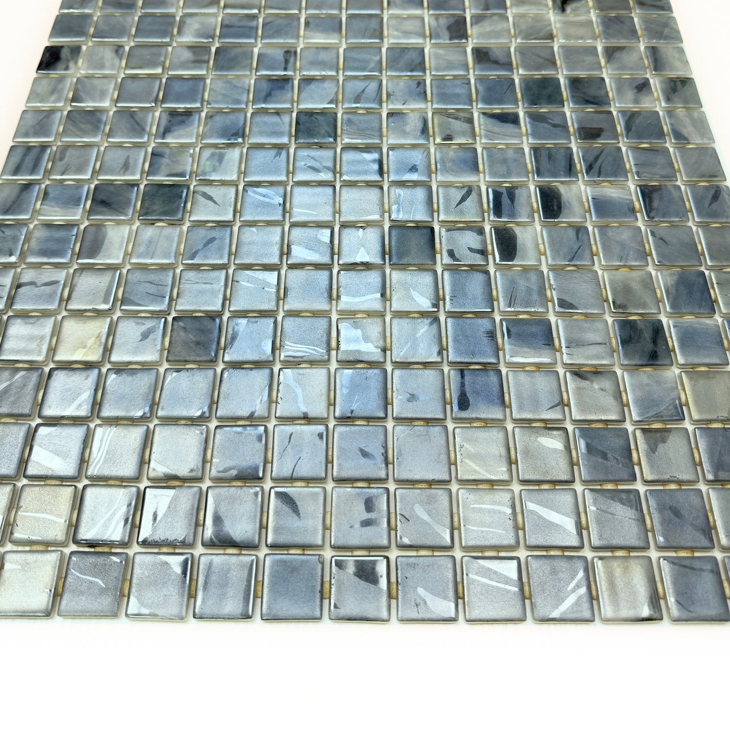 Spanish Mosaic Series Light Grey & Seal Grey & Ash Grey Streaks And Swirls Texture Recycled Glass Mosaic