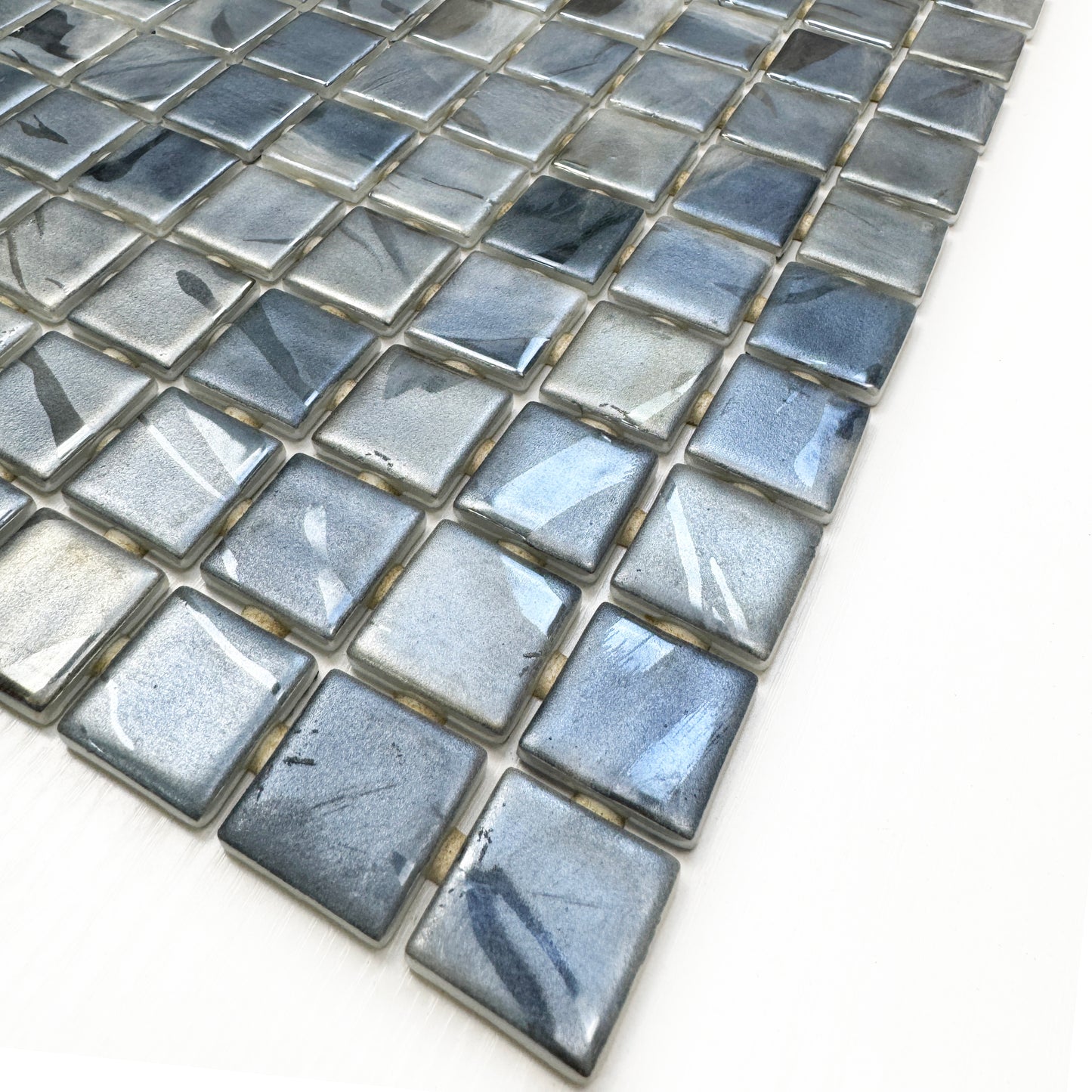 Spanish Mosaic Series Light Grey & Seal Grey & Ash Grey Streaks And Swirls Texture Recycled Glass Mosaic
