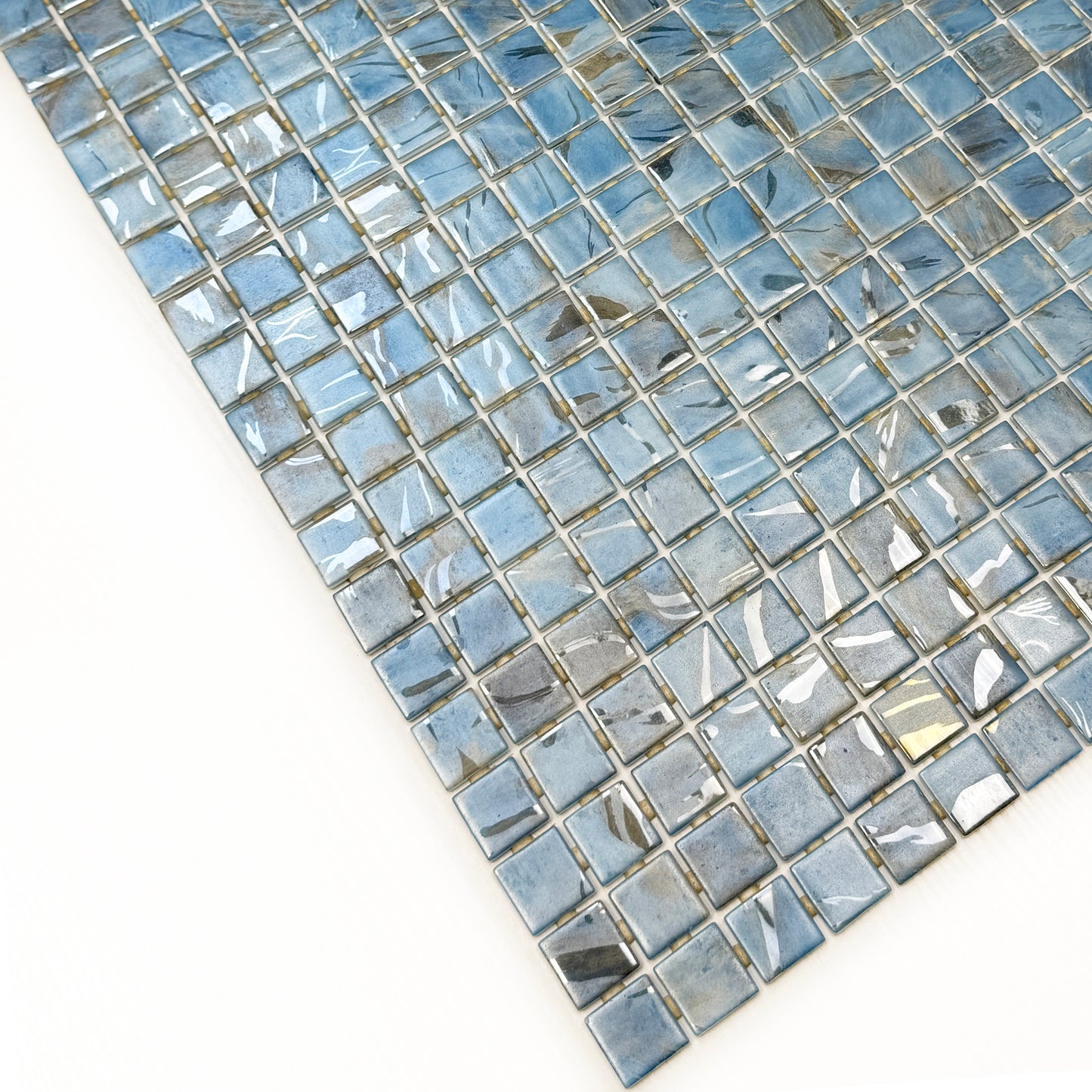 Spanish Mosaic Series Sky Blue &Baby Blue & Earthy Brown Streaks And Swirls Texture Recycled Glass Mosaic