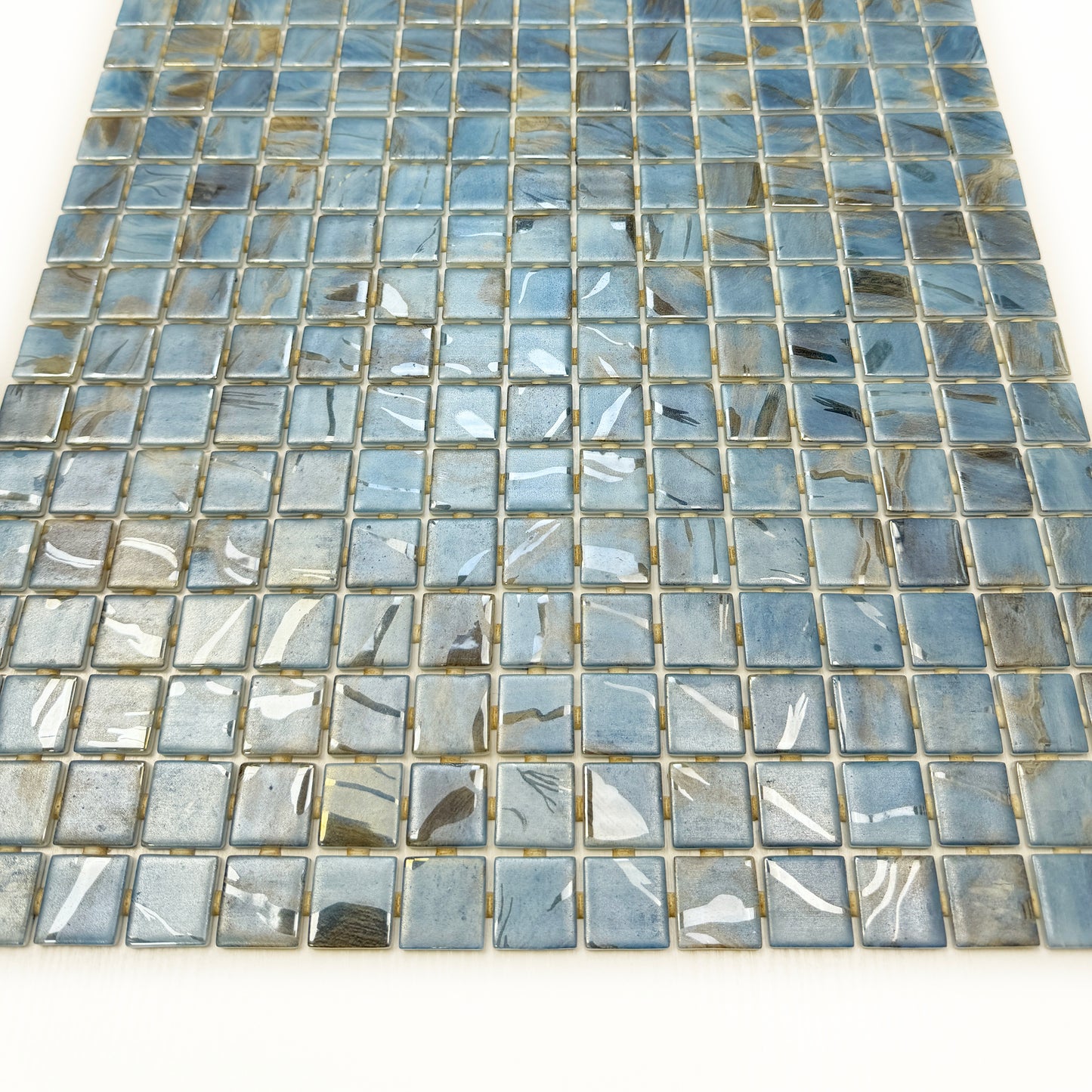 Spanish Mosaic Series Sky Blue &Baby Blue & Earthy Brown Streaks And Swirls Texture Recycled Glass Mosaic