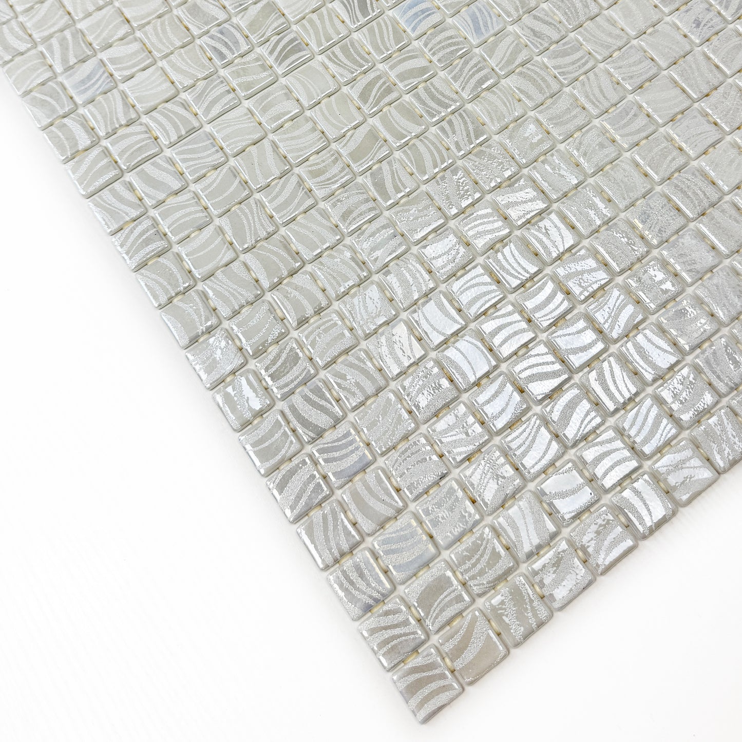 Spanish Mosaic Series Milky White Shinny Streaks And Swirls Texture Recycled Glass Mosaic