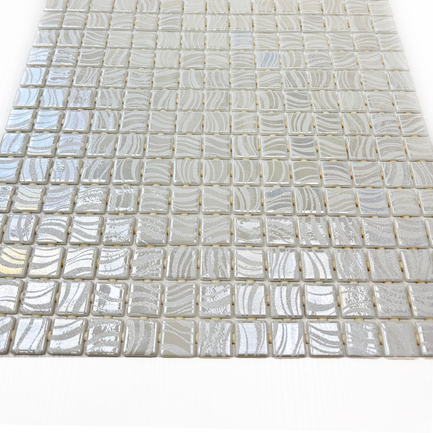 Spanish Mosaic Series Milky White Shinny Streaks And Swirls Texture Recycled Glass Mosaic