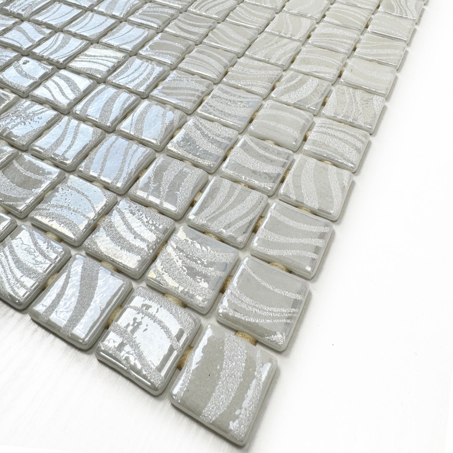 Spanish Mosaic Series Milky White Shinny Streaks And Swirls Texture Recycled Glass Mosaic