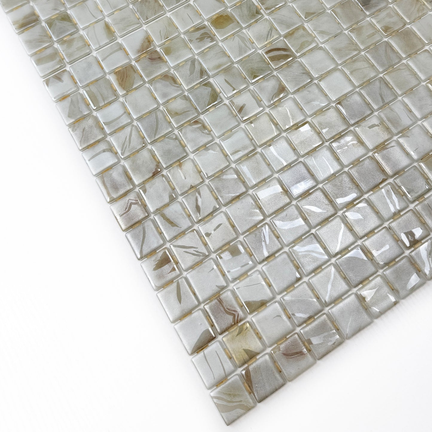 Spanish Mosaic Series Off White & Beige & Light Tan Streaks And Swirls Texture Recycled Glass Mosaic