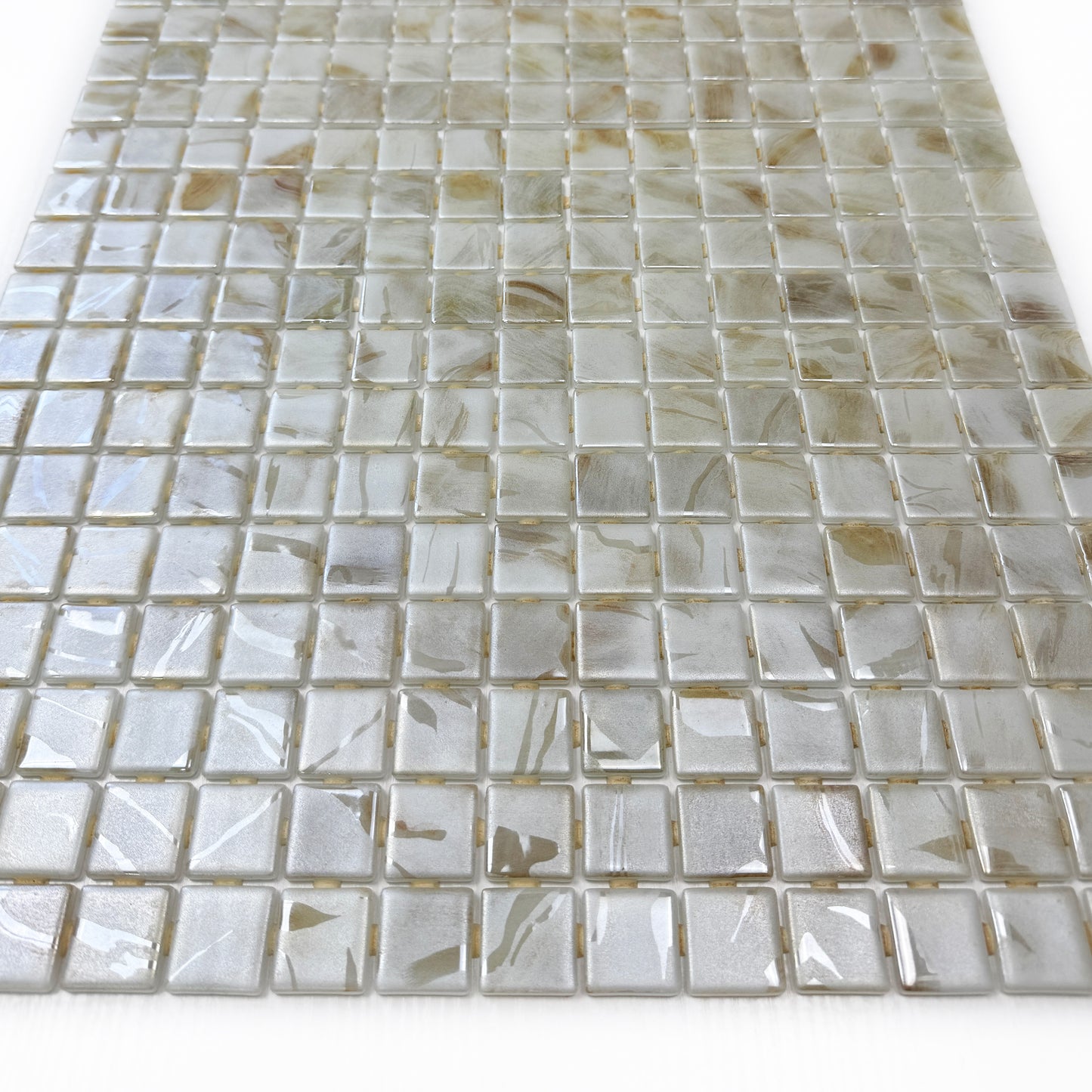 Spanish Mosaic Series Off White & Beige & Light Tan Streaks And Swirls Texture Recycled Glass Mosaic